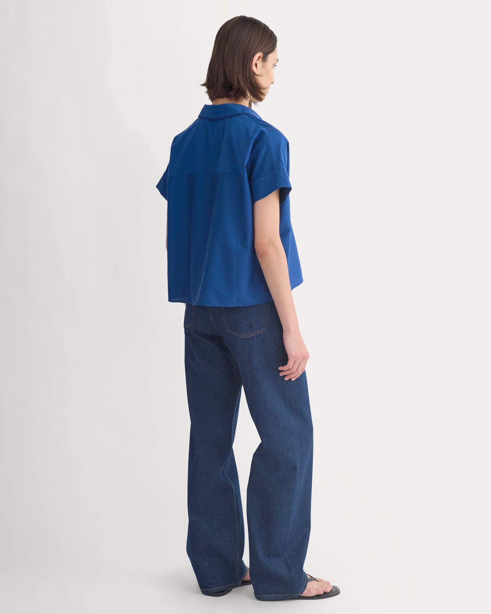 Scalloped-Collar Square Shirt in Estate Blue — detail view