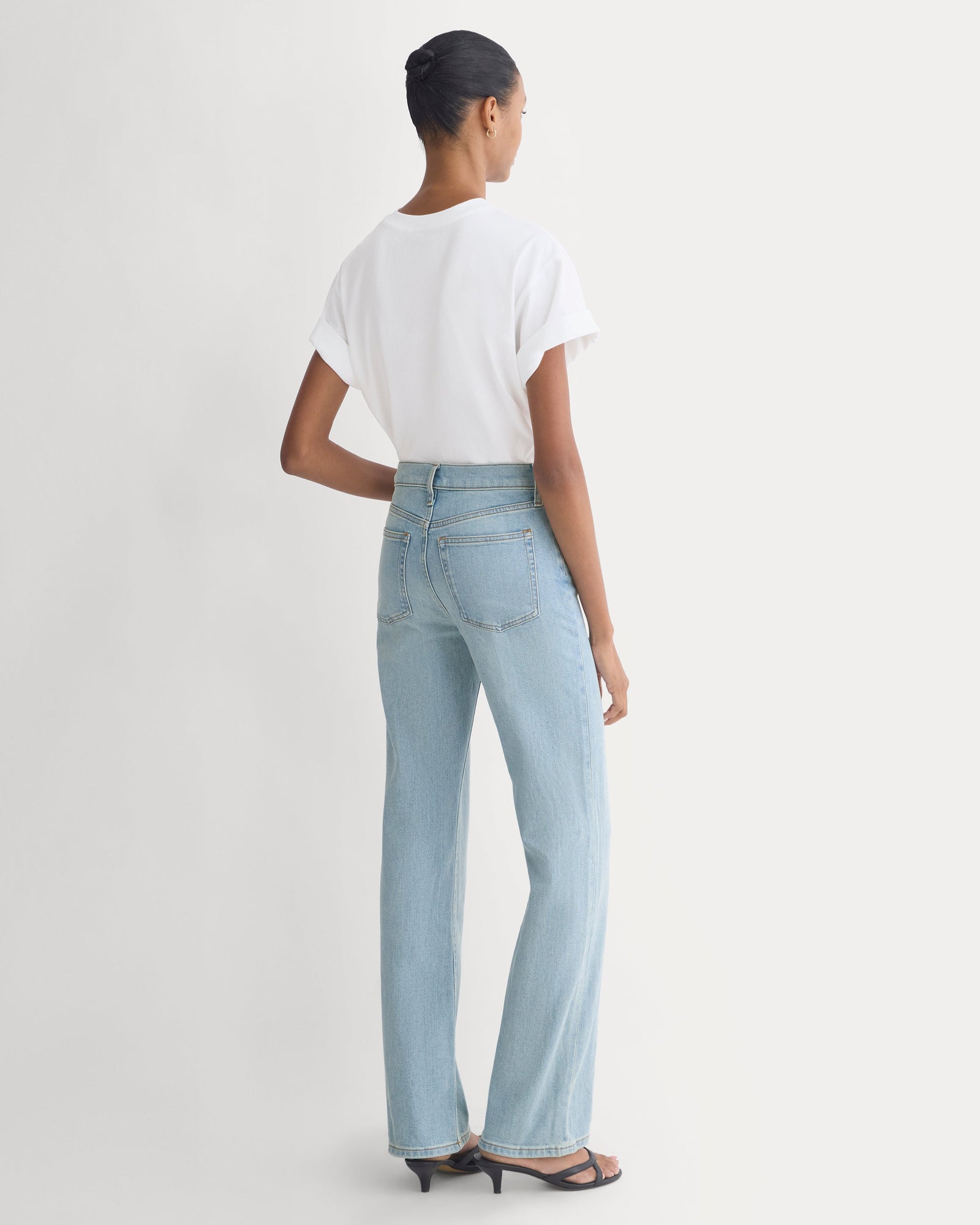 High-Rise Slim Bootcut Jean in Light Indigo — detail view