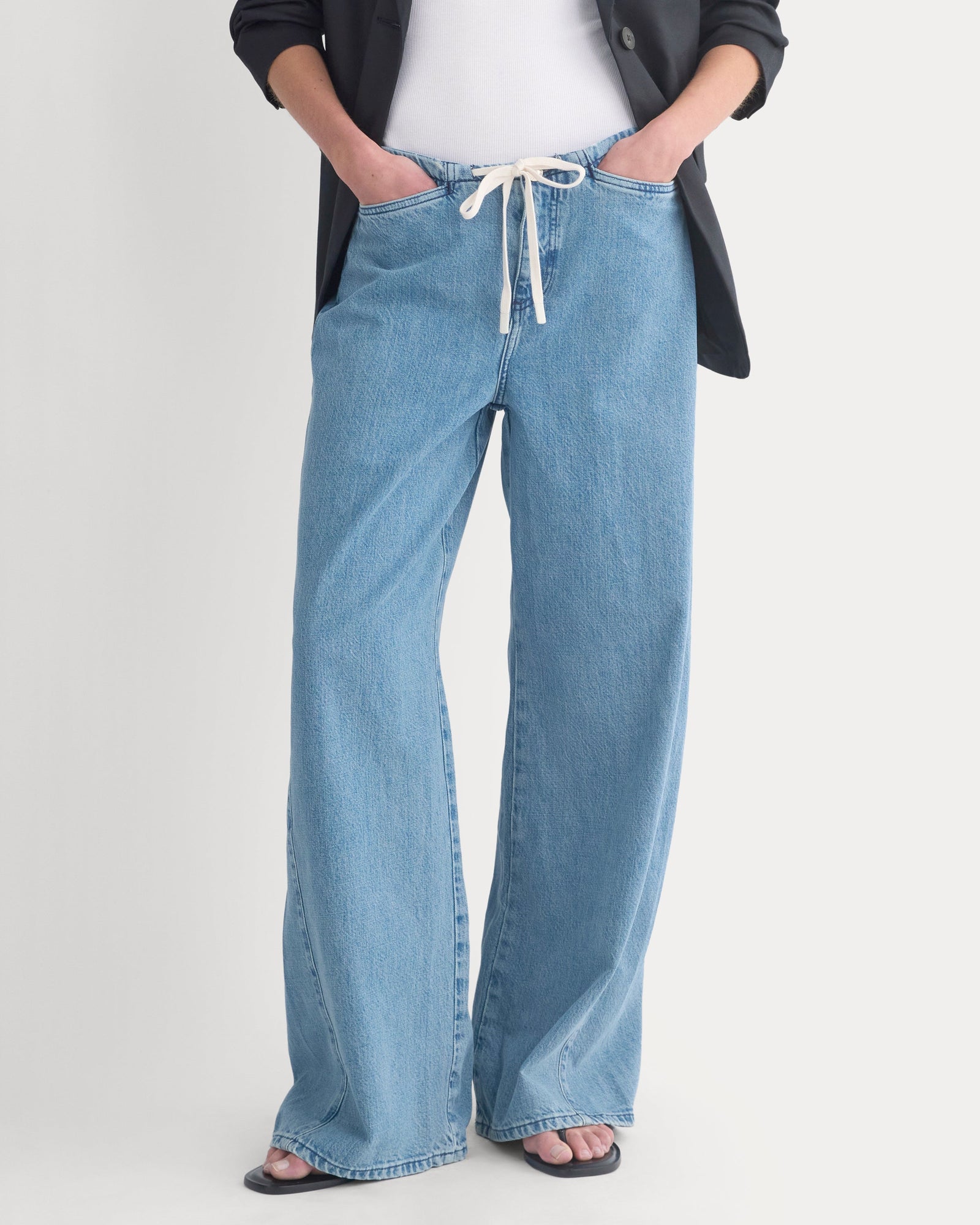 Low-Slung Tie-Front Jean in Medium Indigo — detail view