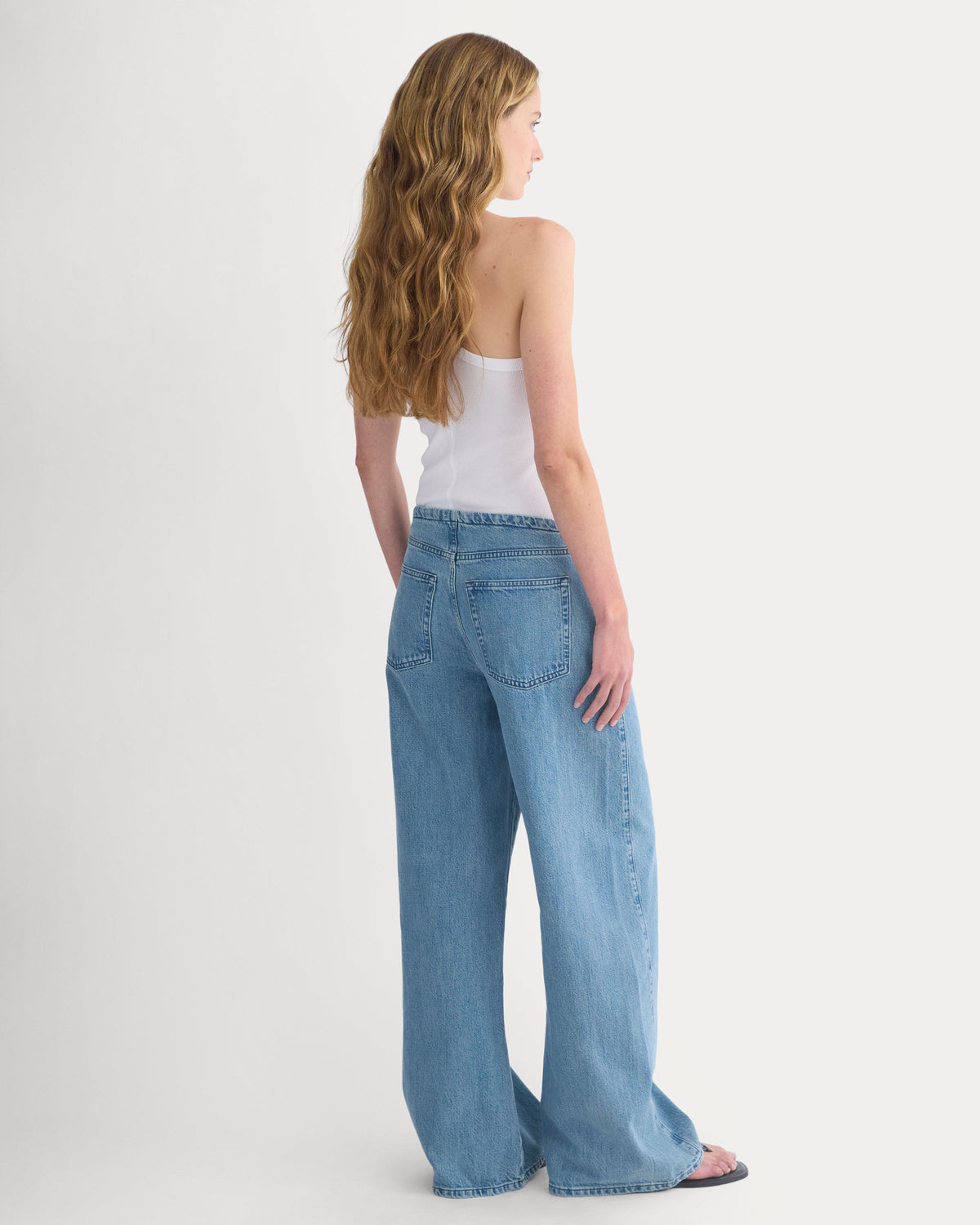 Low-Slung Tie-Front Jean in Medium Indigo — detail view