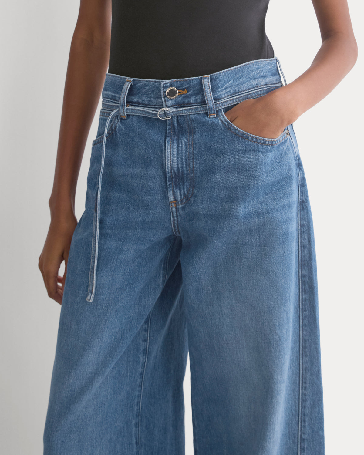 Lightweight Loose Wide-Leg Jean in Medium Indigo — detail view