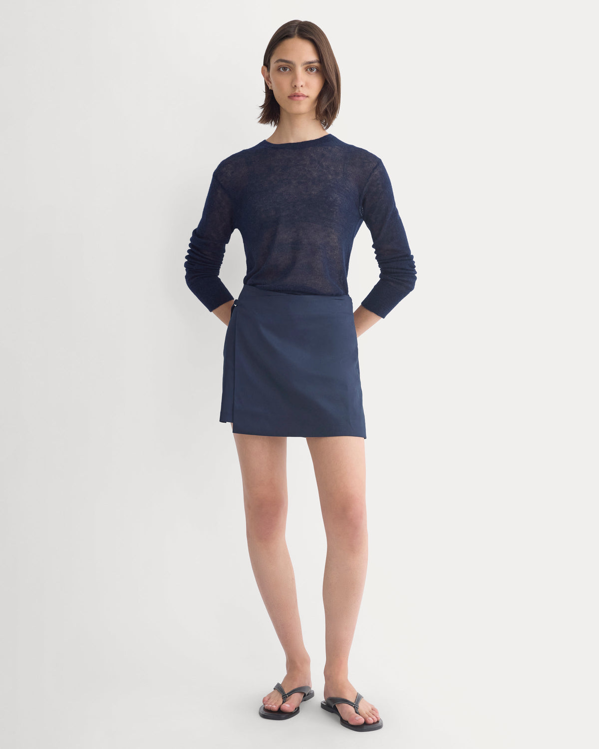 Tailored Drape Mini Skort in Navy — front view