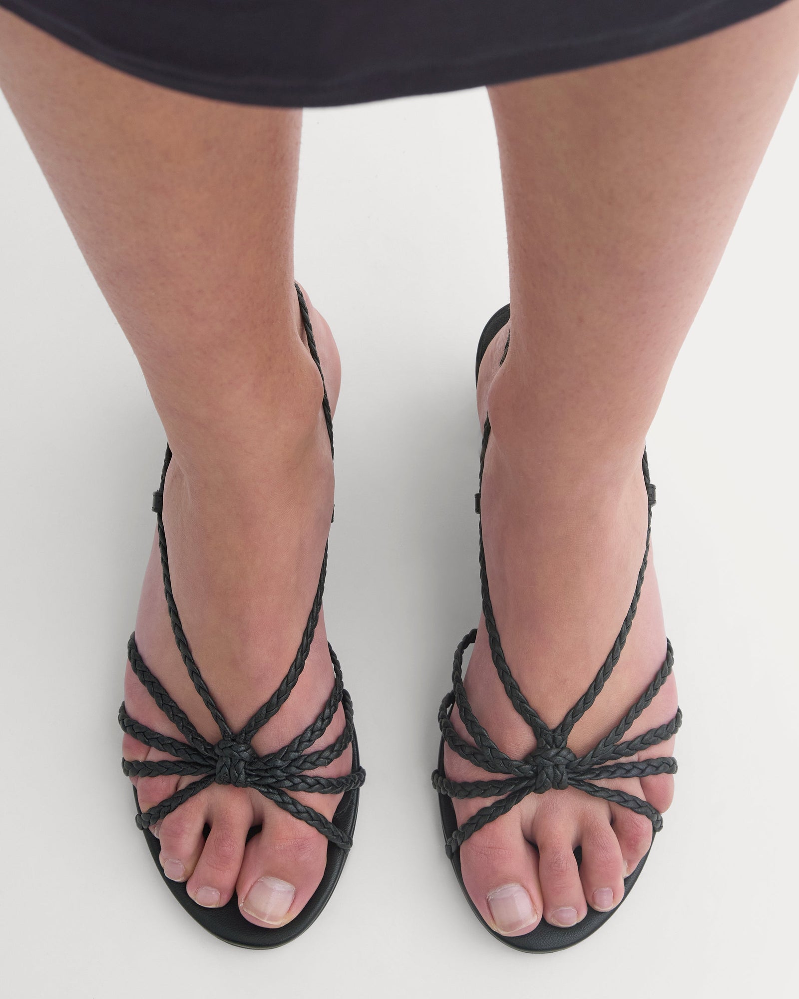 Made in Italy Braided Kitten Heel in Black Leather — detail view