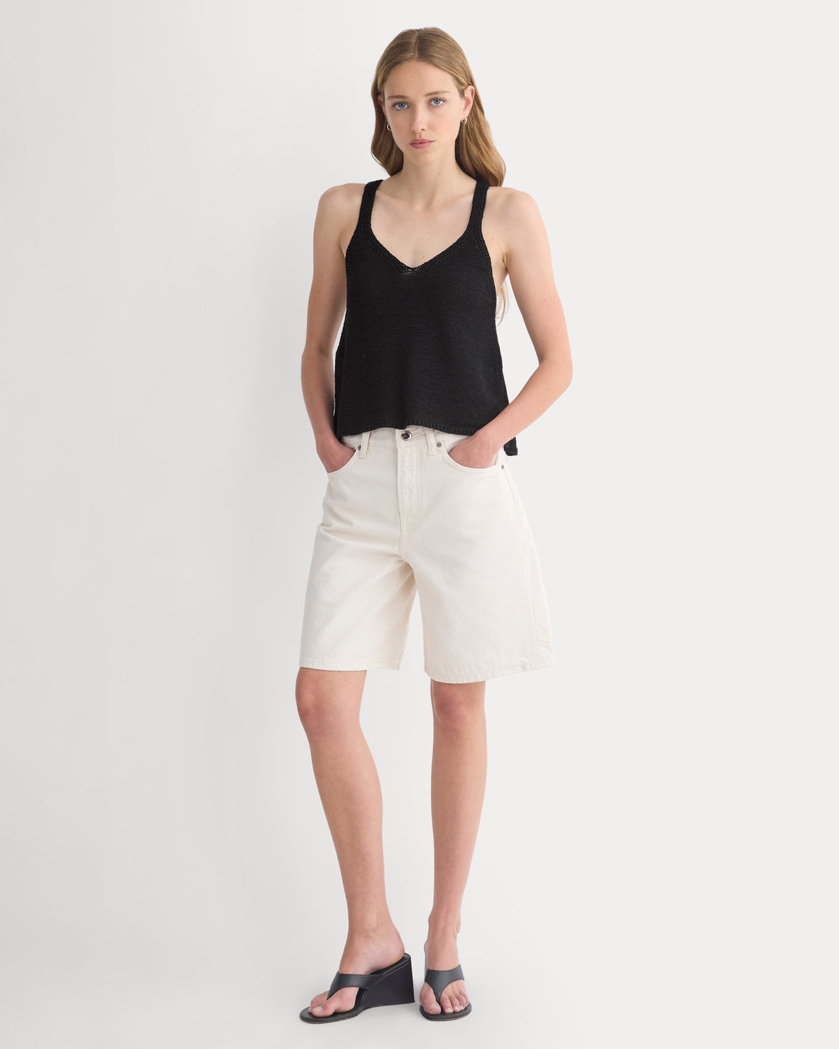 Loose Jean Short in Ecru — front view
