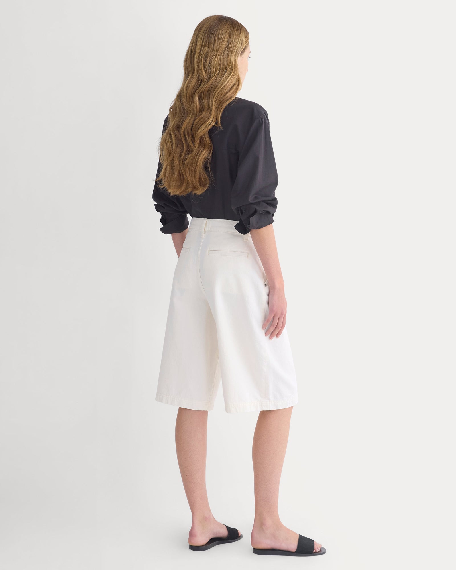 High-Rise Pleated Culotte in Bone/Cream — detail view