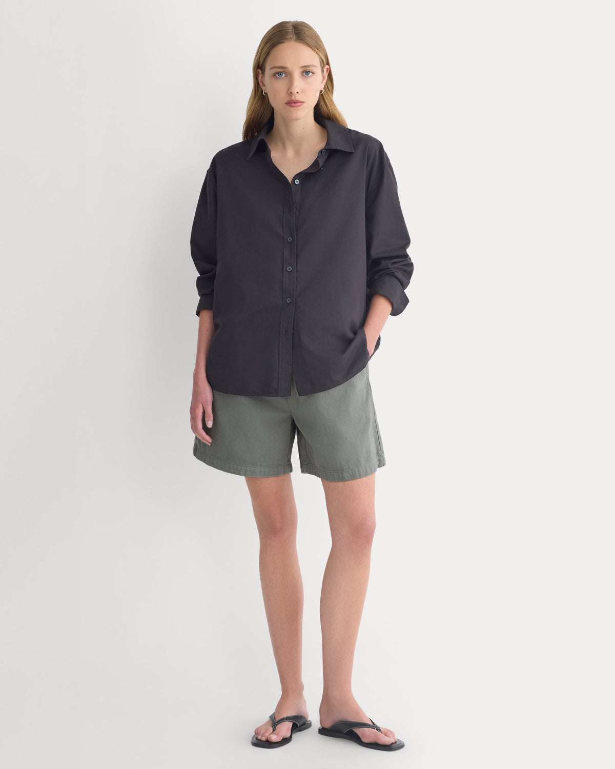 Denim Easy Short in Agave Green — front view