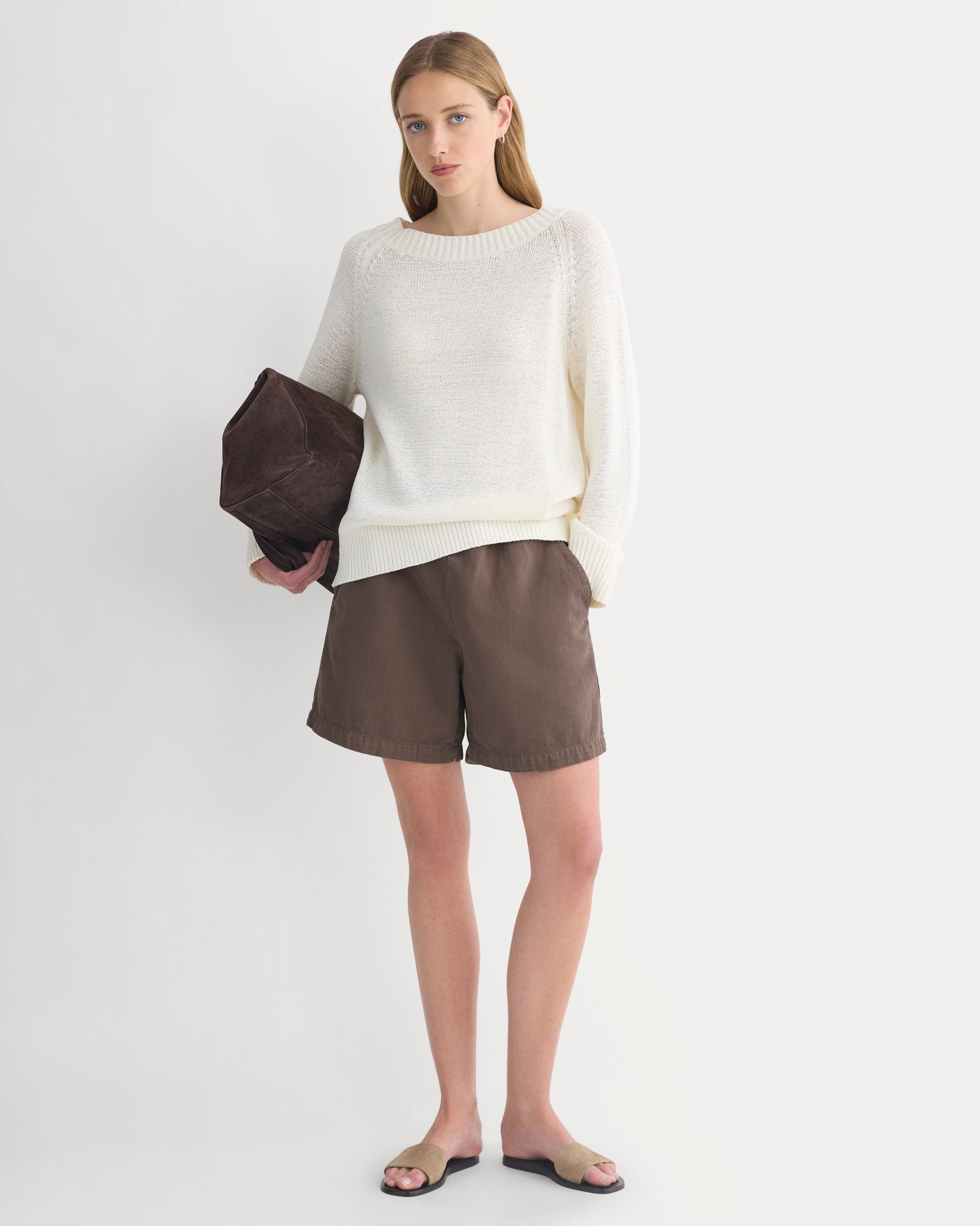 Denim Easy Short in Chocolate Chip Brown — front view