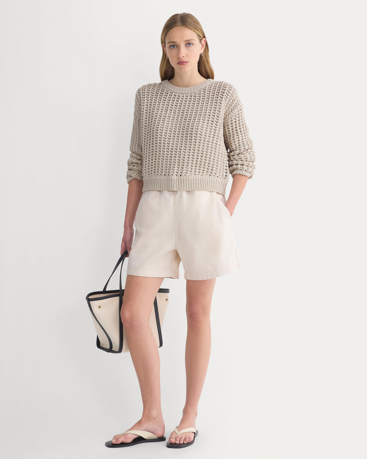 Denim Easy Short in Ecru — front view