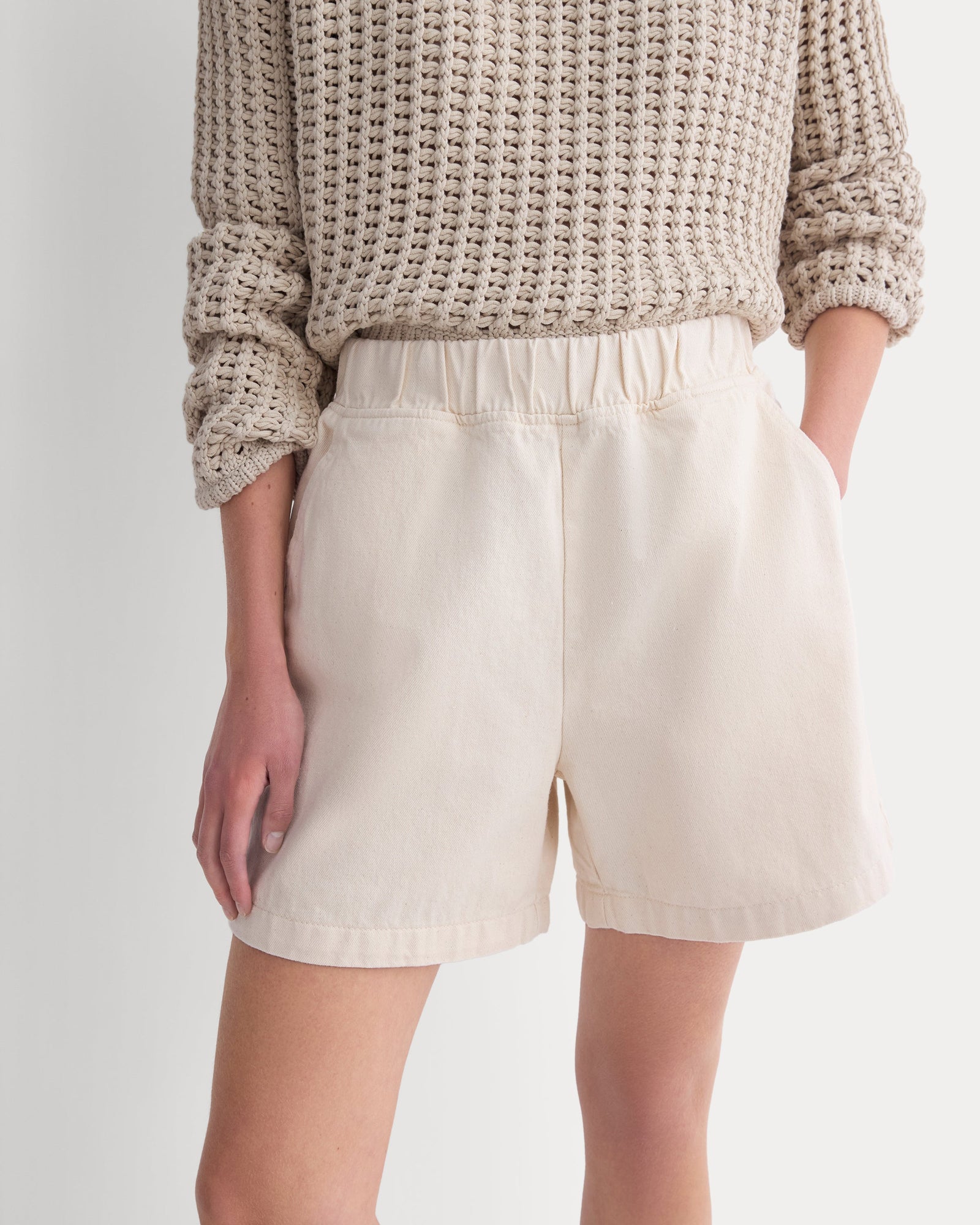 Denim Easy Short in Ecru — detail view