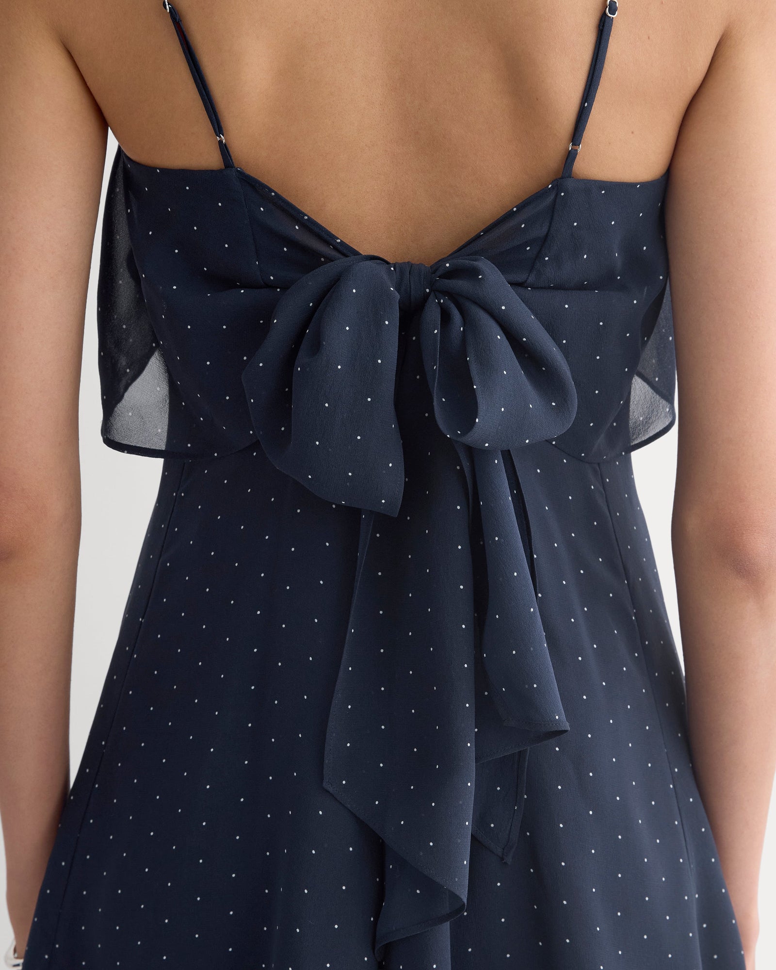 Scarf-Tie Mini Dress in Silk Georgette in Men's Navy/Birch — detail view