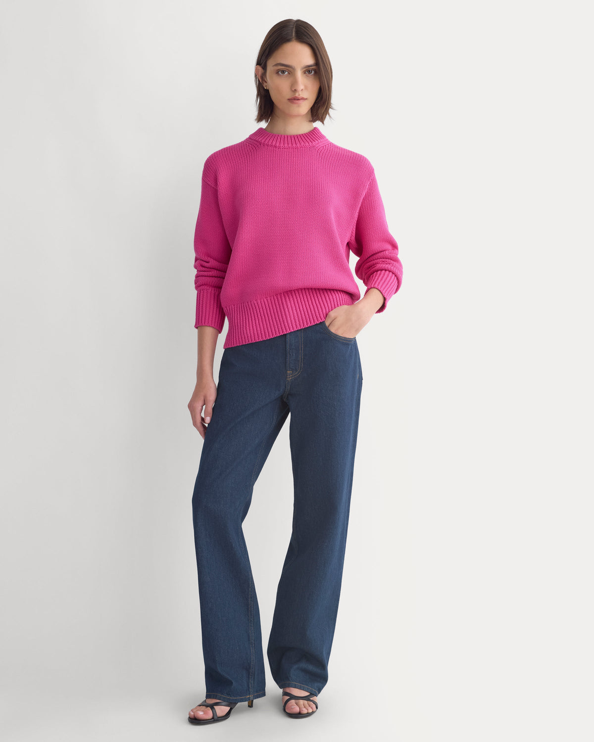Oversized Cocoon Crew in Elevated Cotton in Rose Violet — detail view