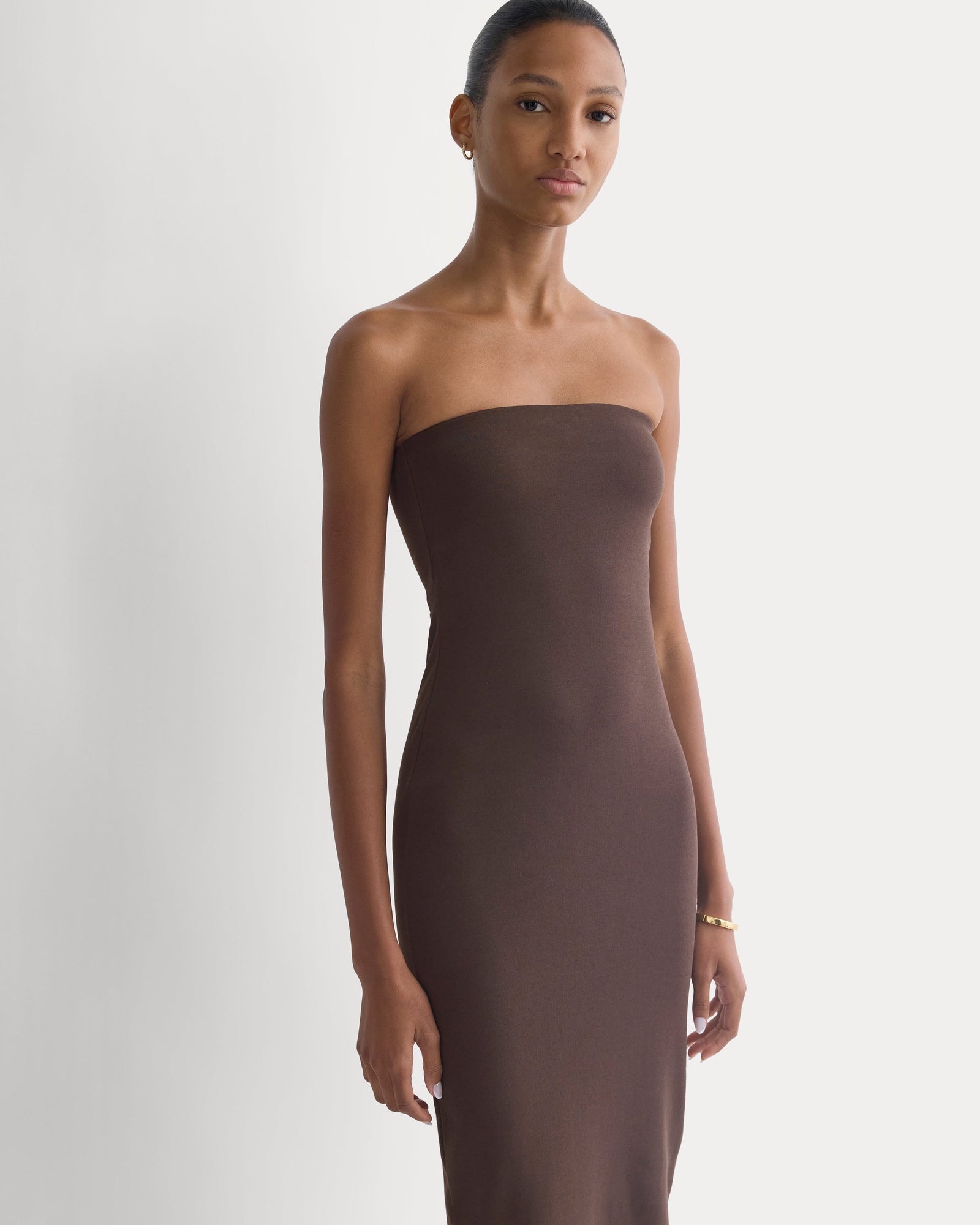 Form Tube Dress in Coffee Bean — detail view