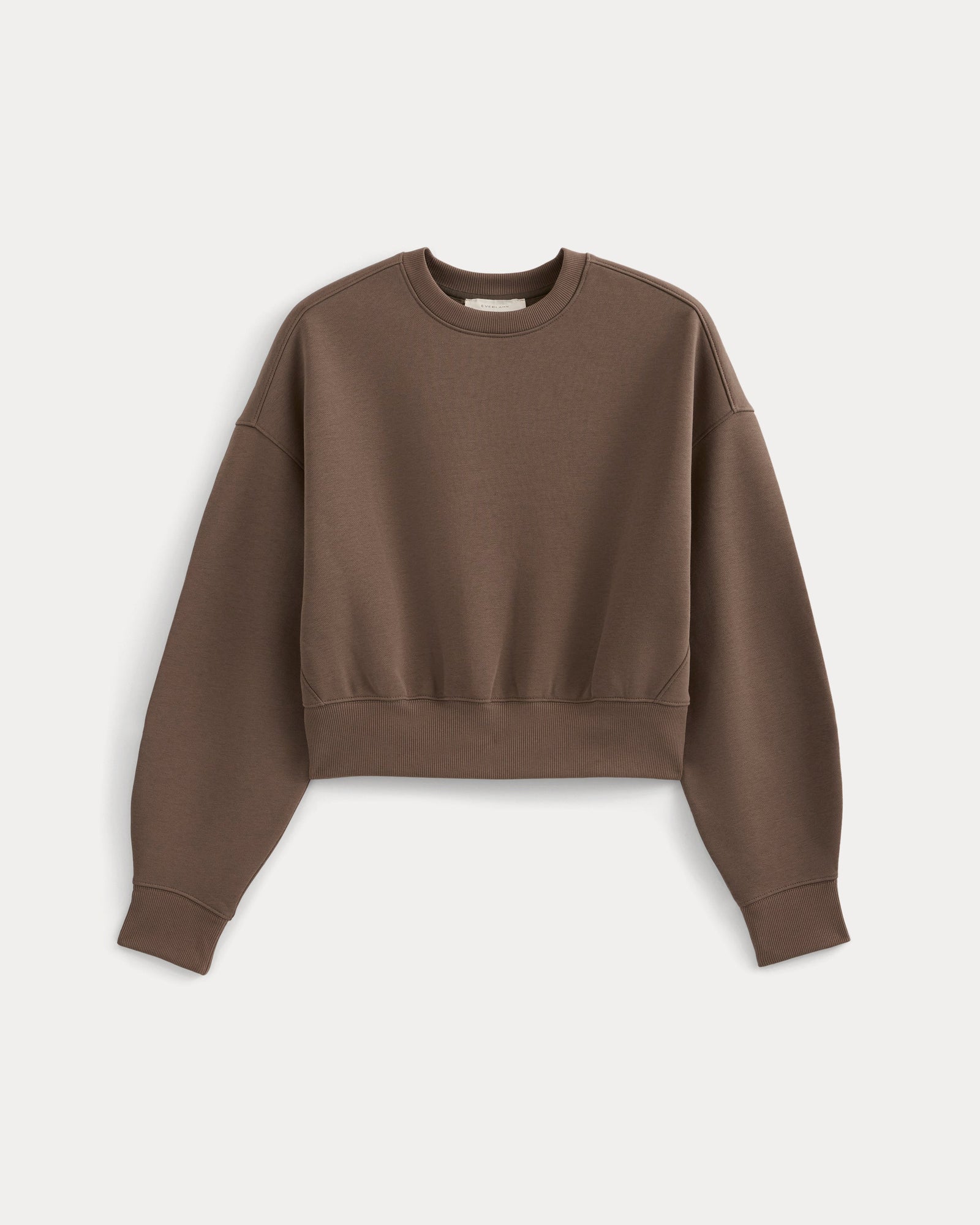 Luxe Fleece Shrunken Crew in Chocolate — alternate view