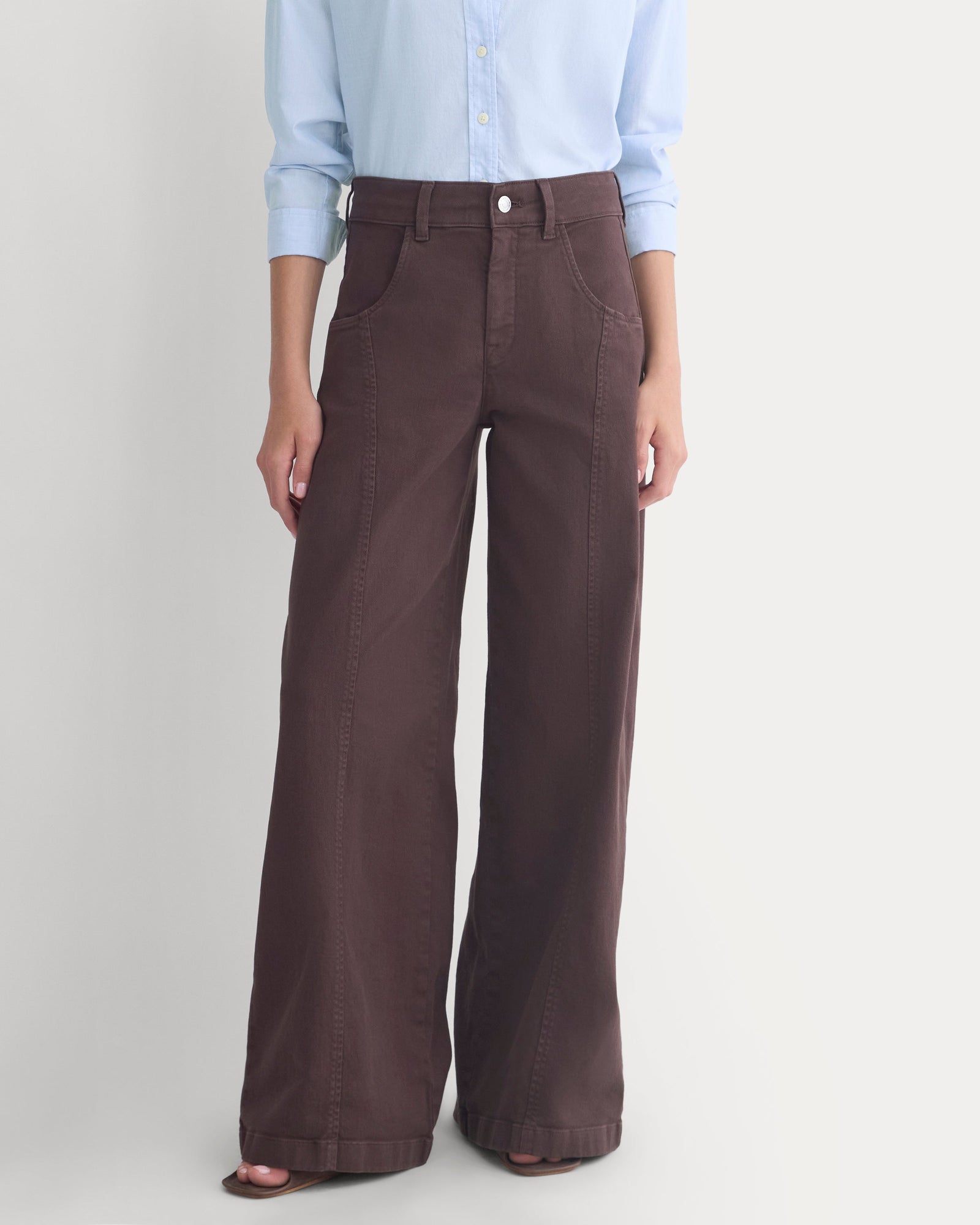 Utility Seamed Wide-Leg Pant in Coffee Bean — detail view