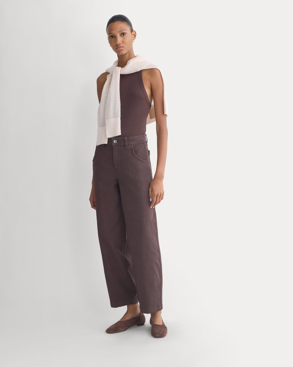 Utility Twill Barrel Pant in Coffee Bean — front view
