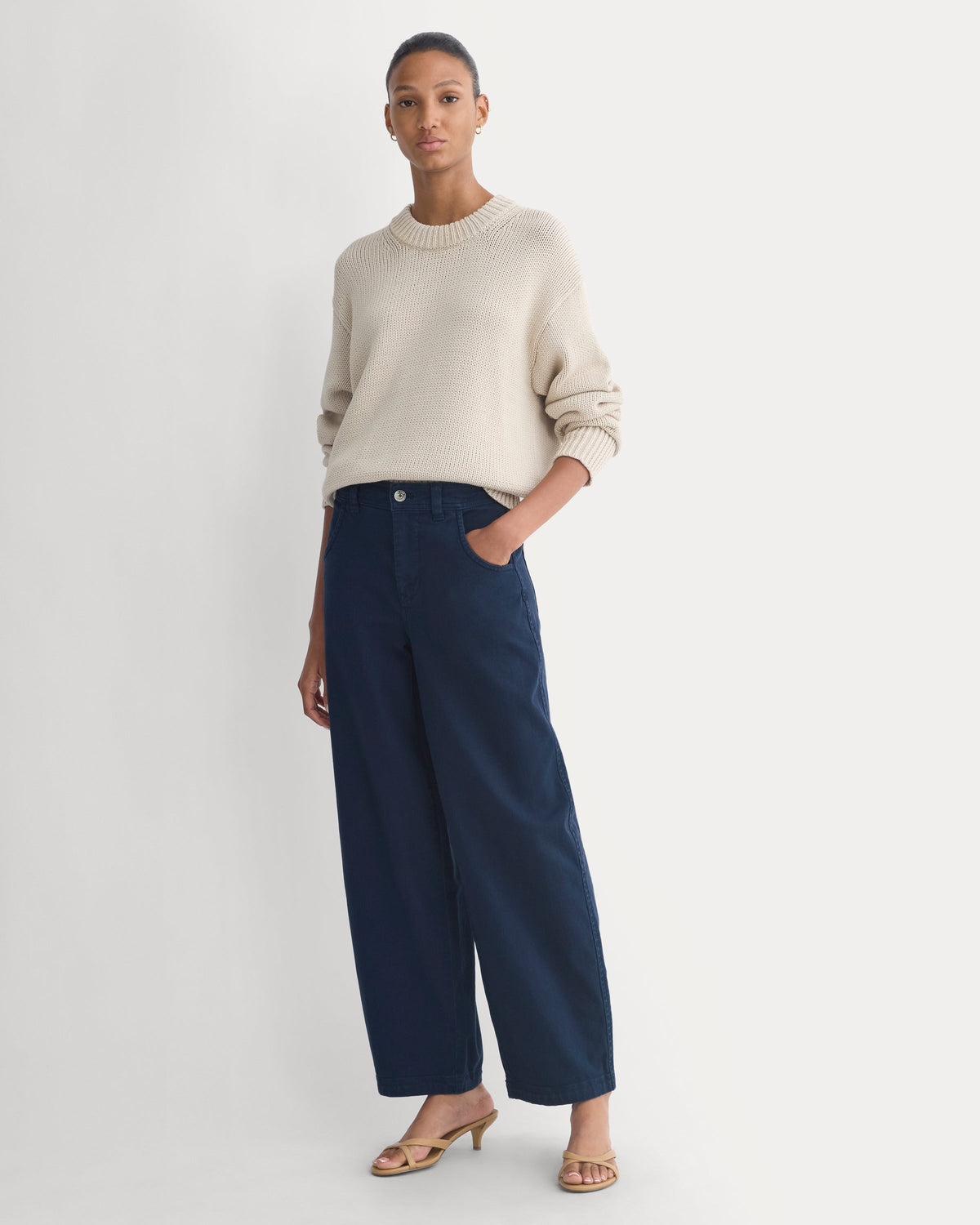 Utility Twill Barrel Pant in Navy — front view