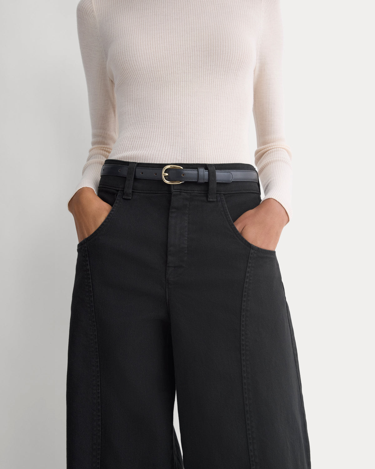 Utility Seamed Wide-Leg Pant in Black — detail view