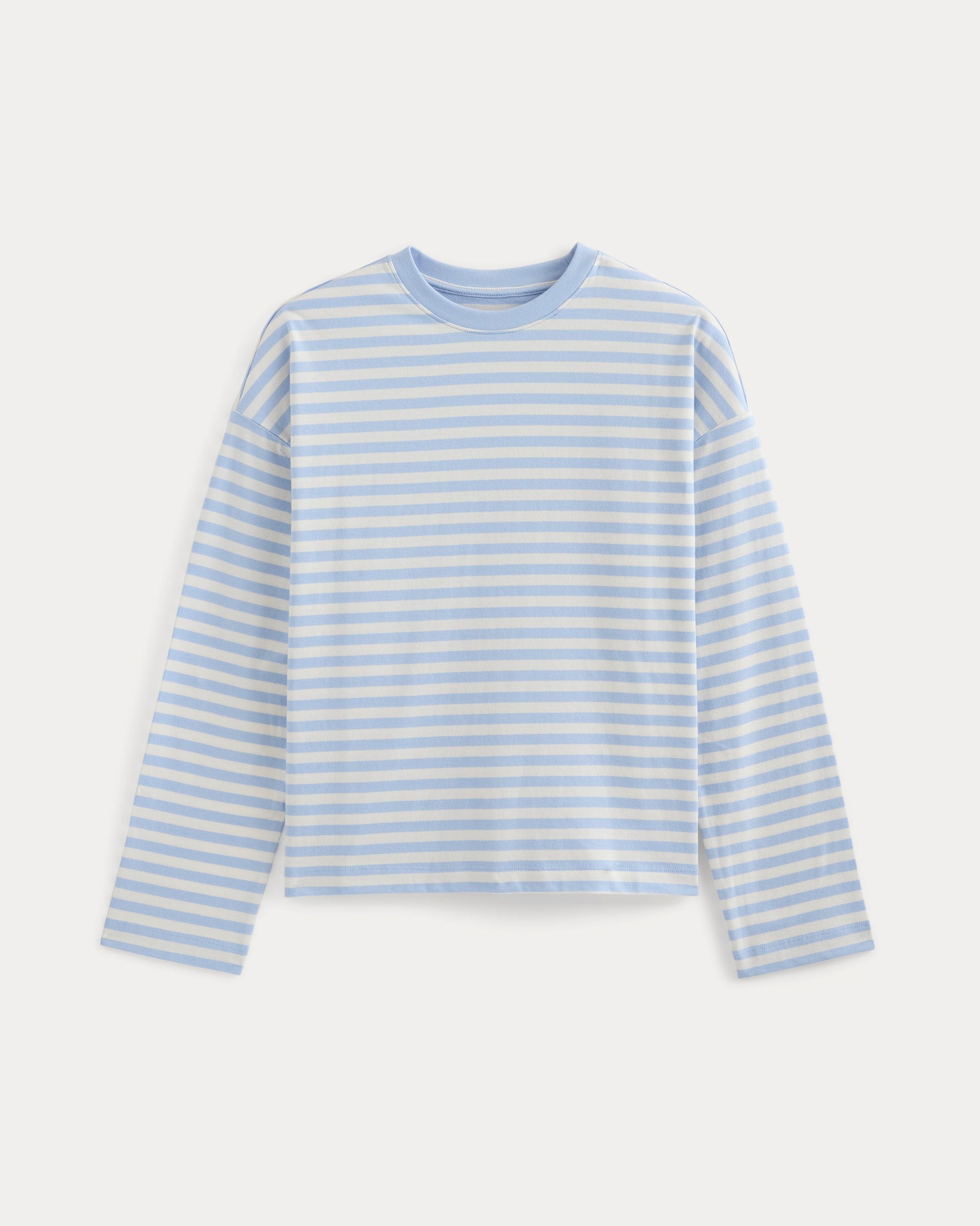 Forever Jersey Boxy Long-Sleeve Crew in Cashmere Blue / Bone — front view