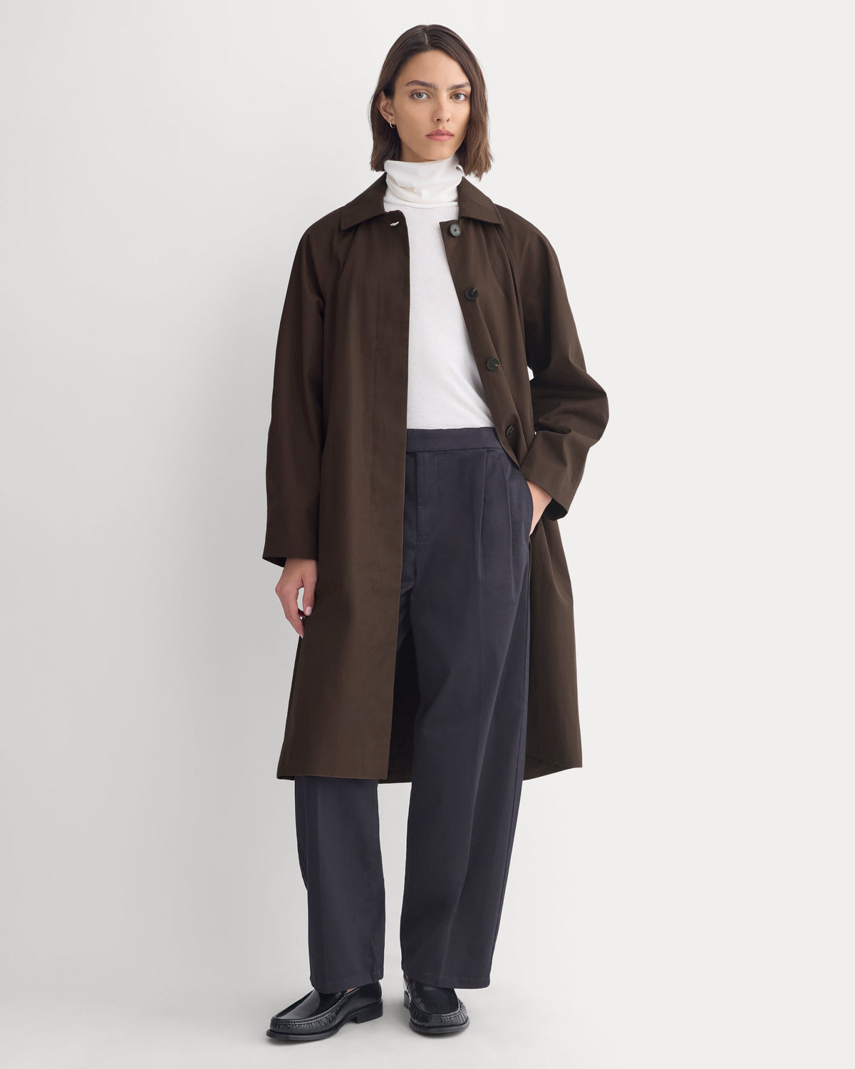 Oversized Mac Coat in Coffee Bean — front view