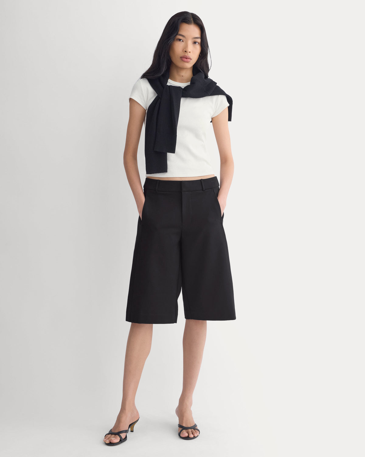 Ponte Bermuda Shorts in Black — front view