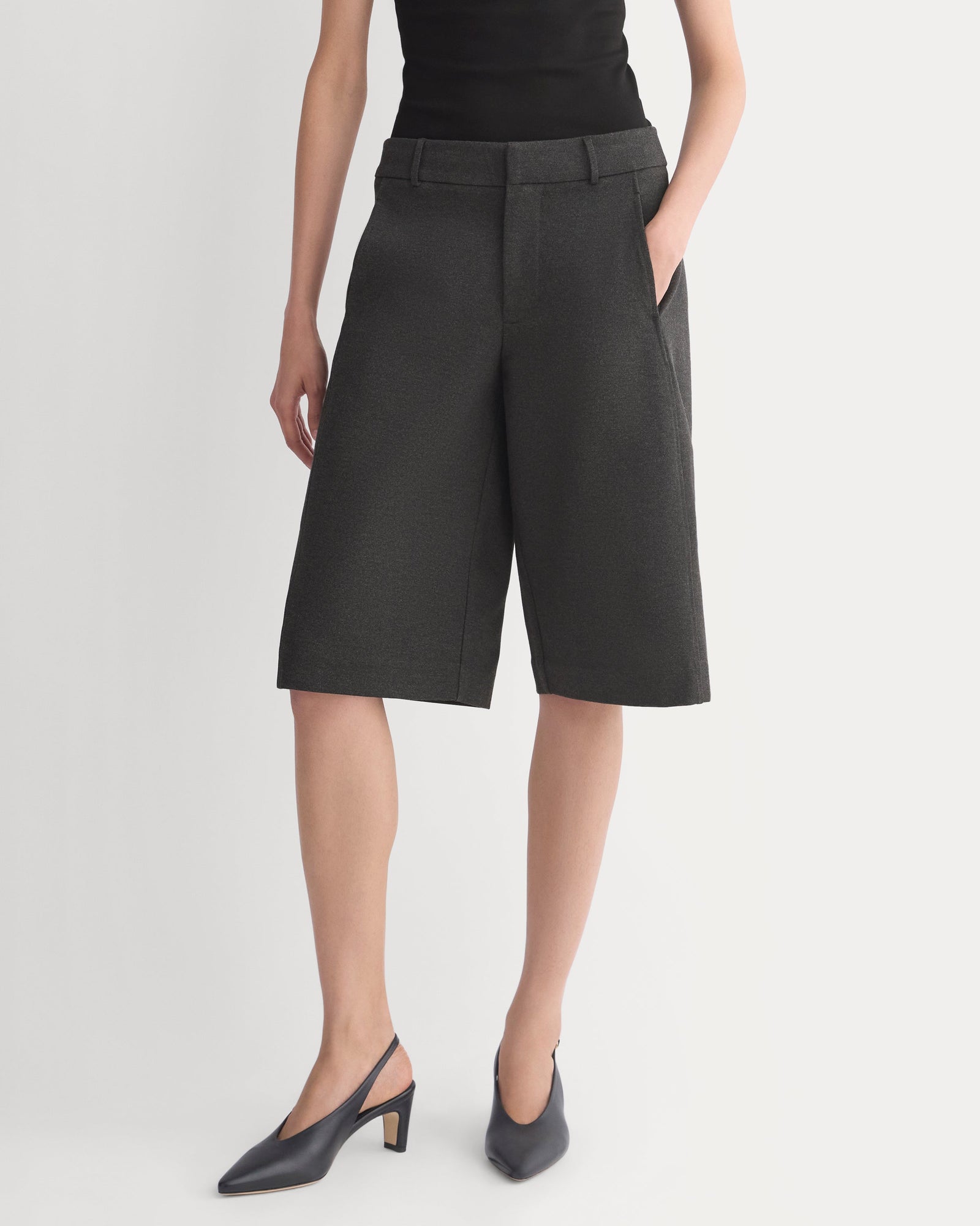 Ponte Bermuda Shorts in Heathered Soot — detail view