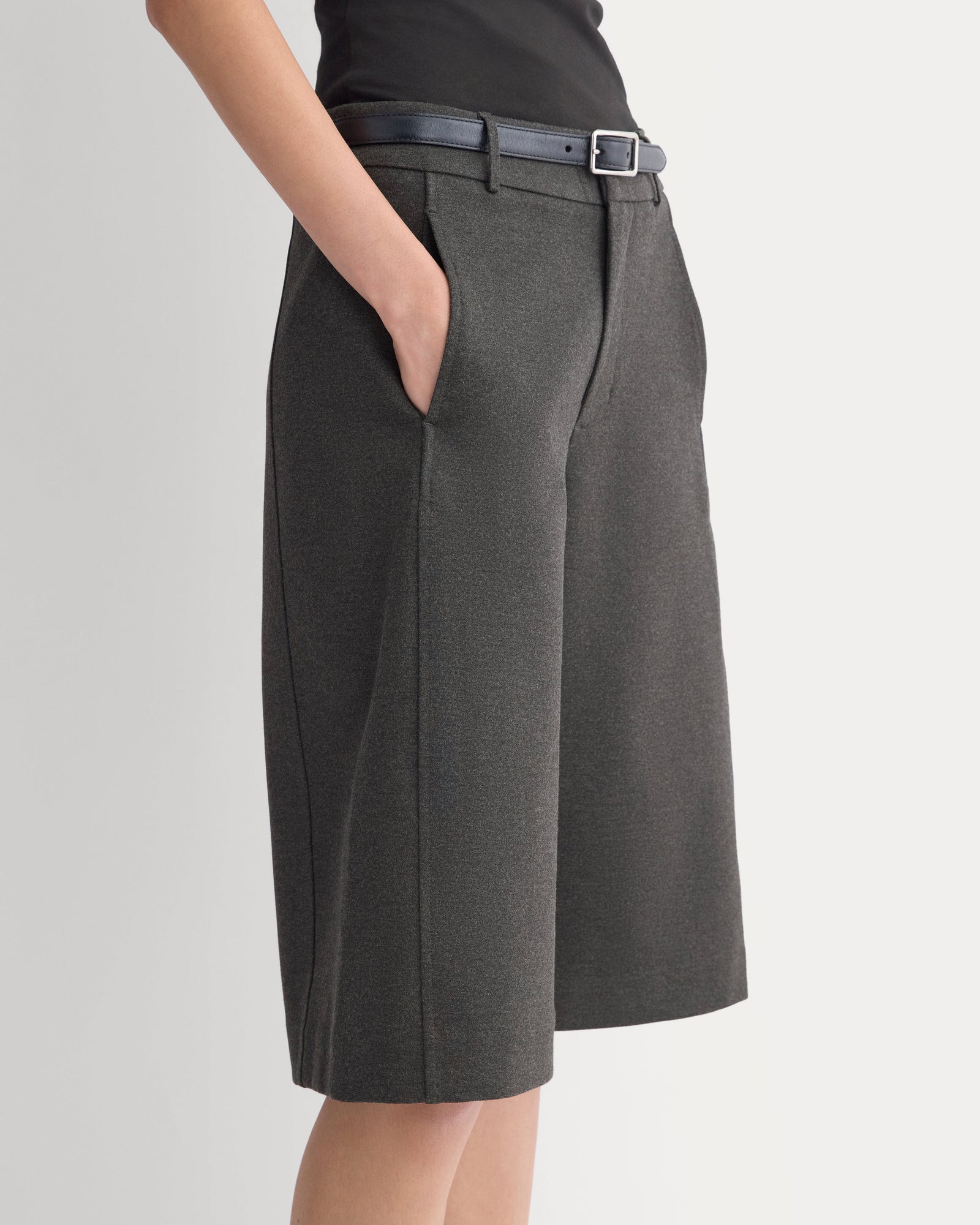 Ponte Bermuda Shorts in Heathered Soot — detail view