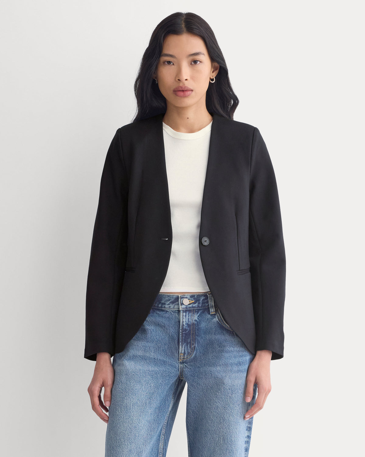 Collarless Ponte Blazer in Black — detail view