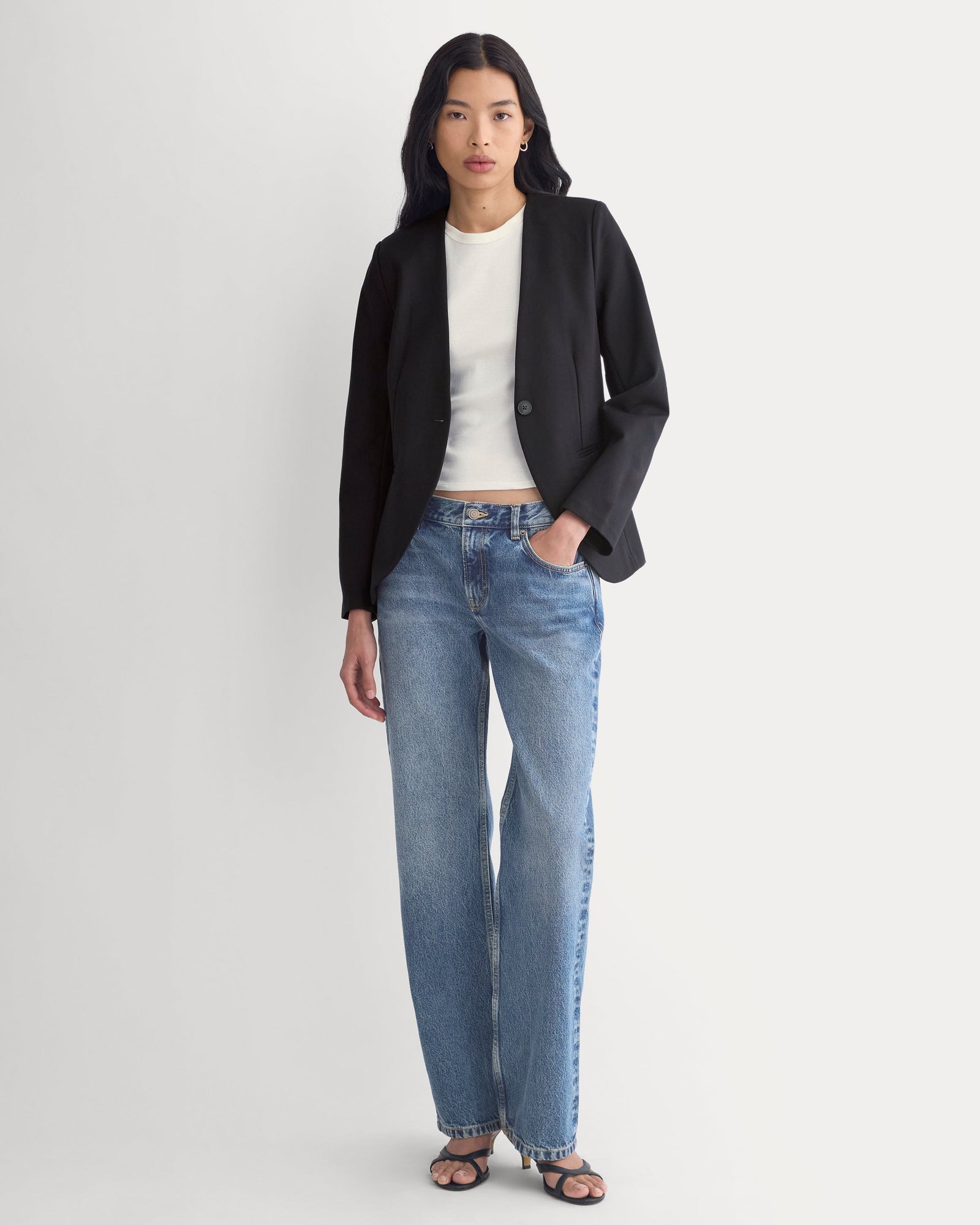 Collarless Ponte Blazer in Black — detail view