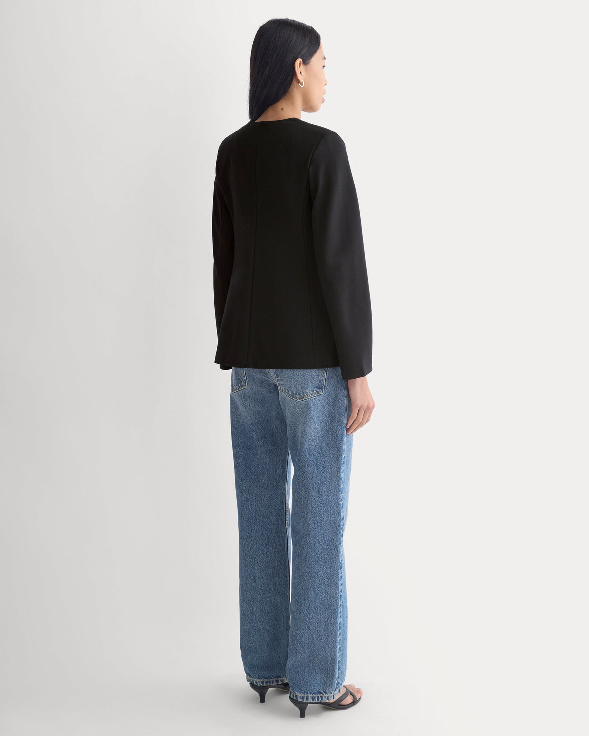 Collarless Ponte Blazer in Black — detail view