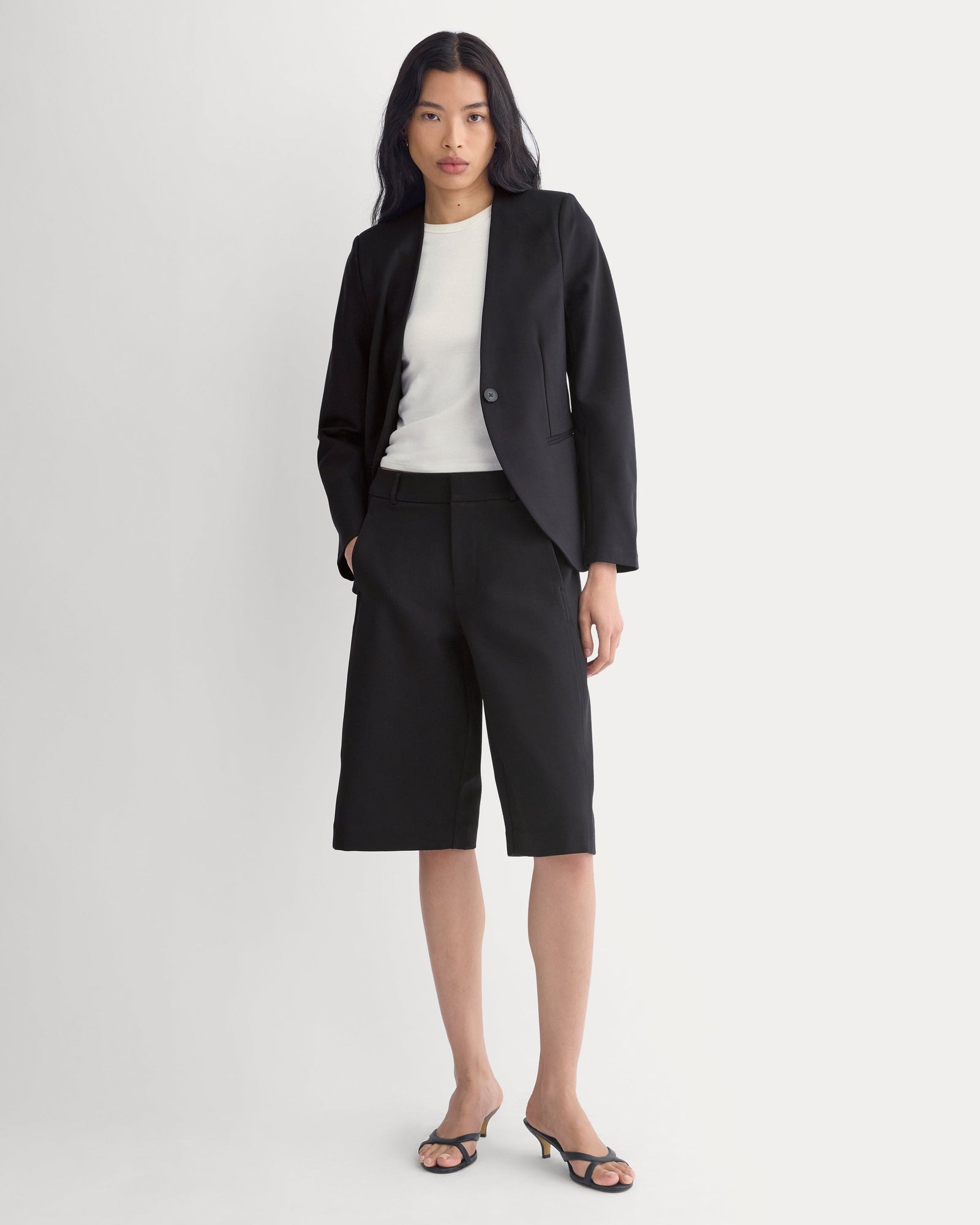 Collarless Ponte Blazer in Black — detail view