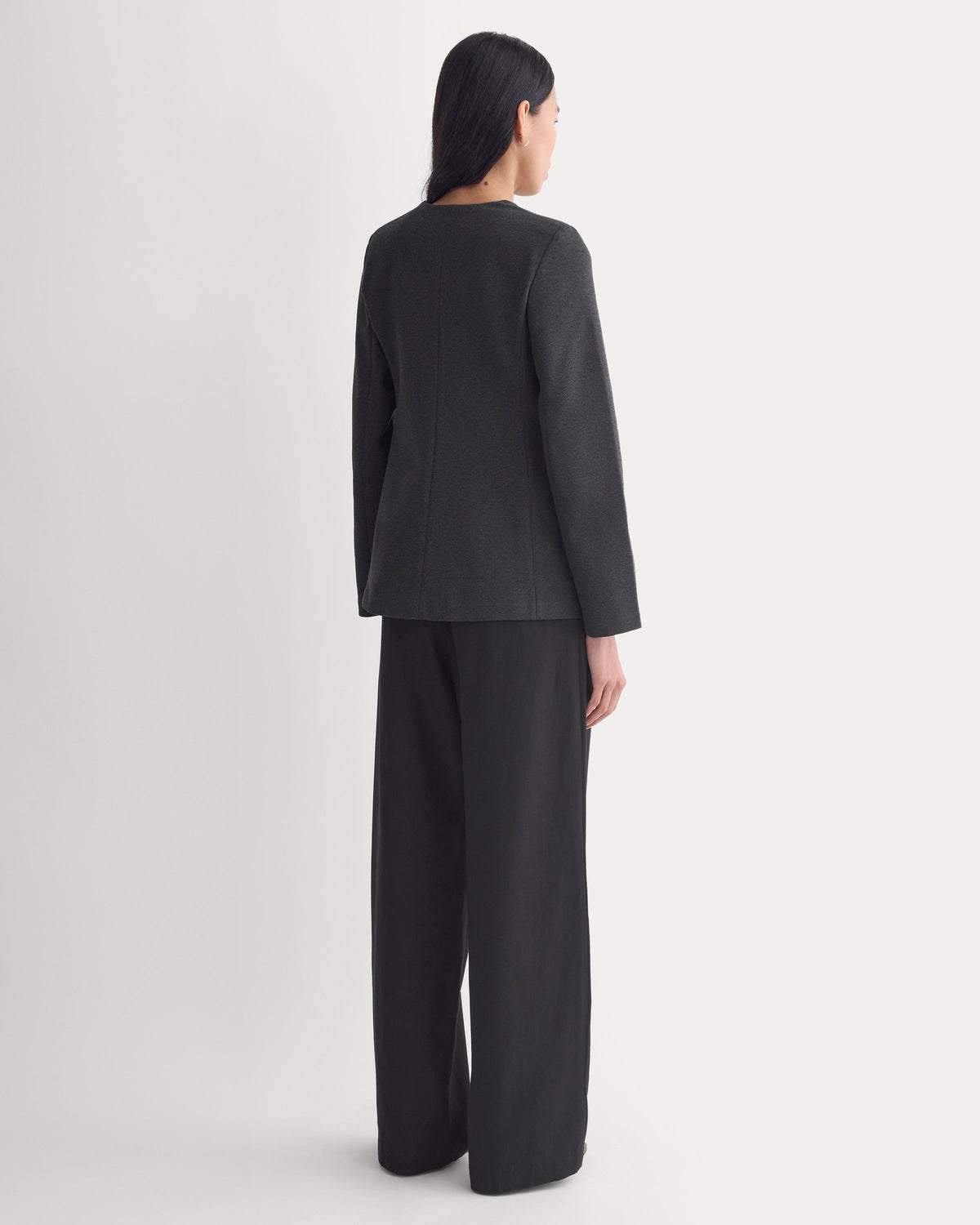 Collarless Ponte Blazer in Heathered Soot — detail view