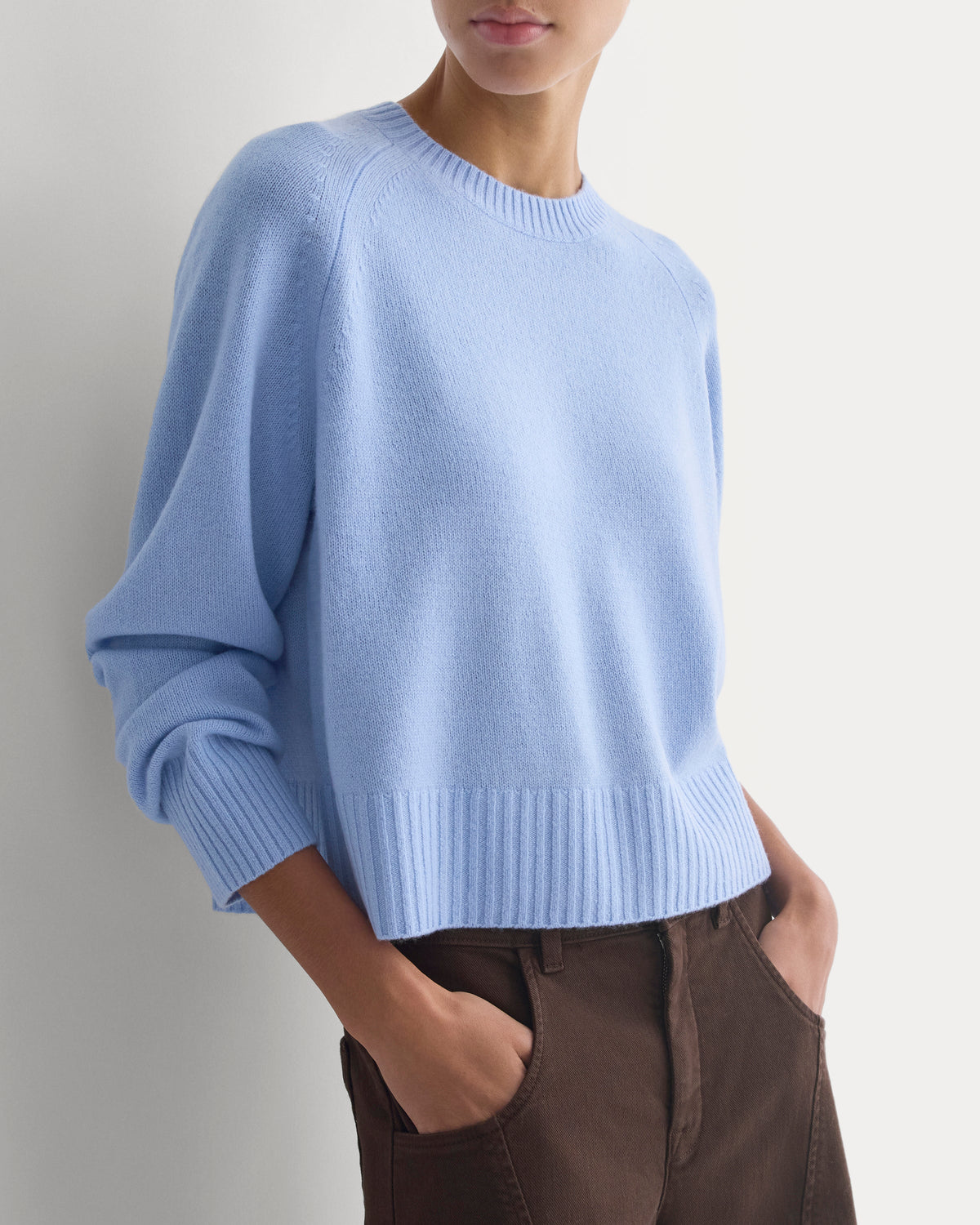 The Boxy Crew in Cashmere in Centaurea Blue — detail view
