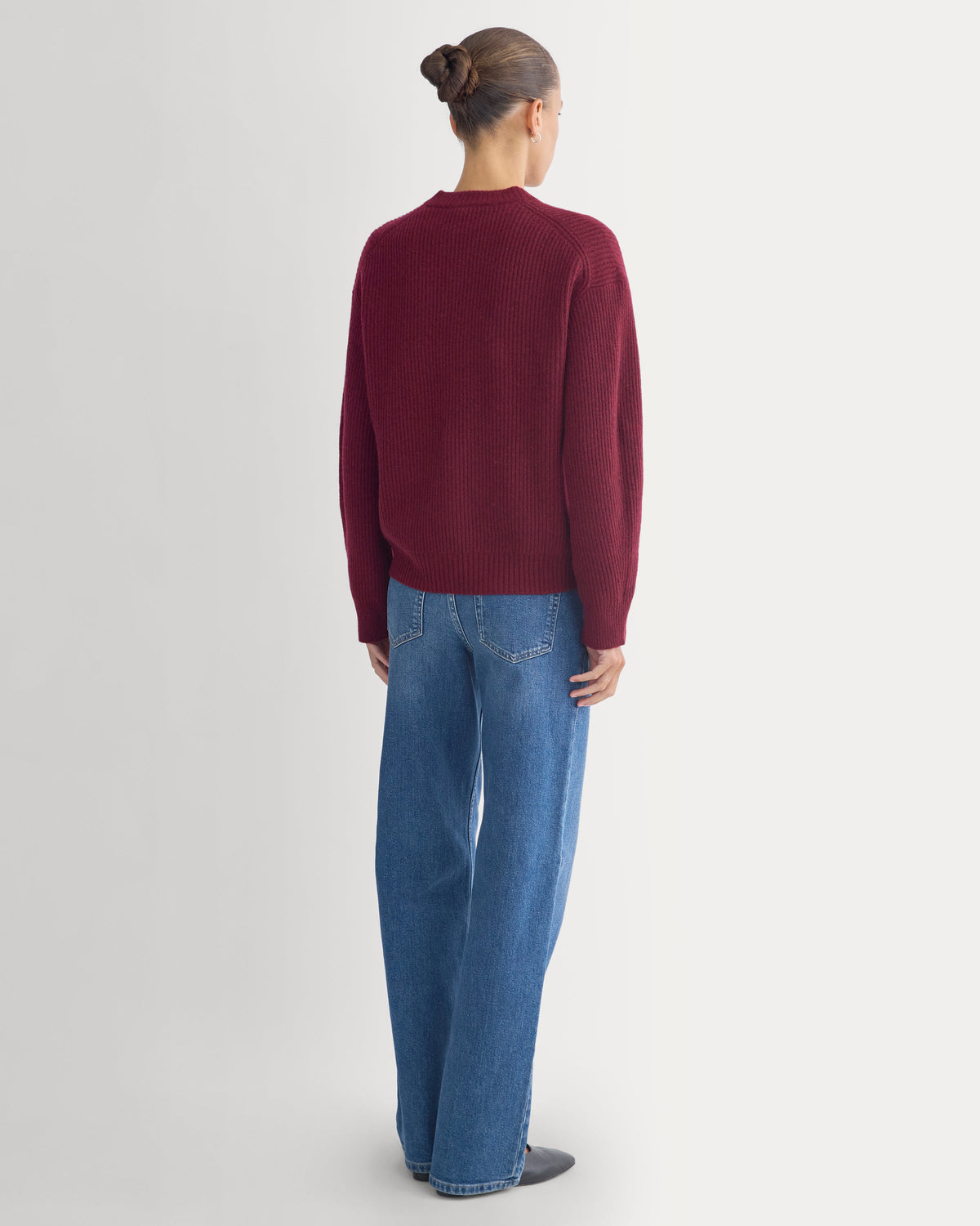 Cashmere Fisherman Crew in Heather Wine — detail view