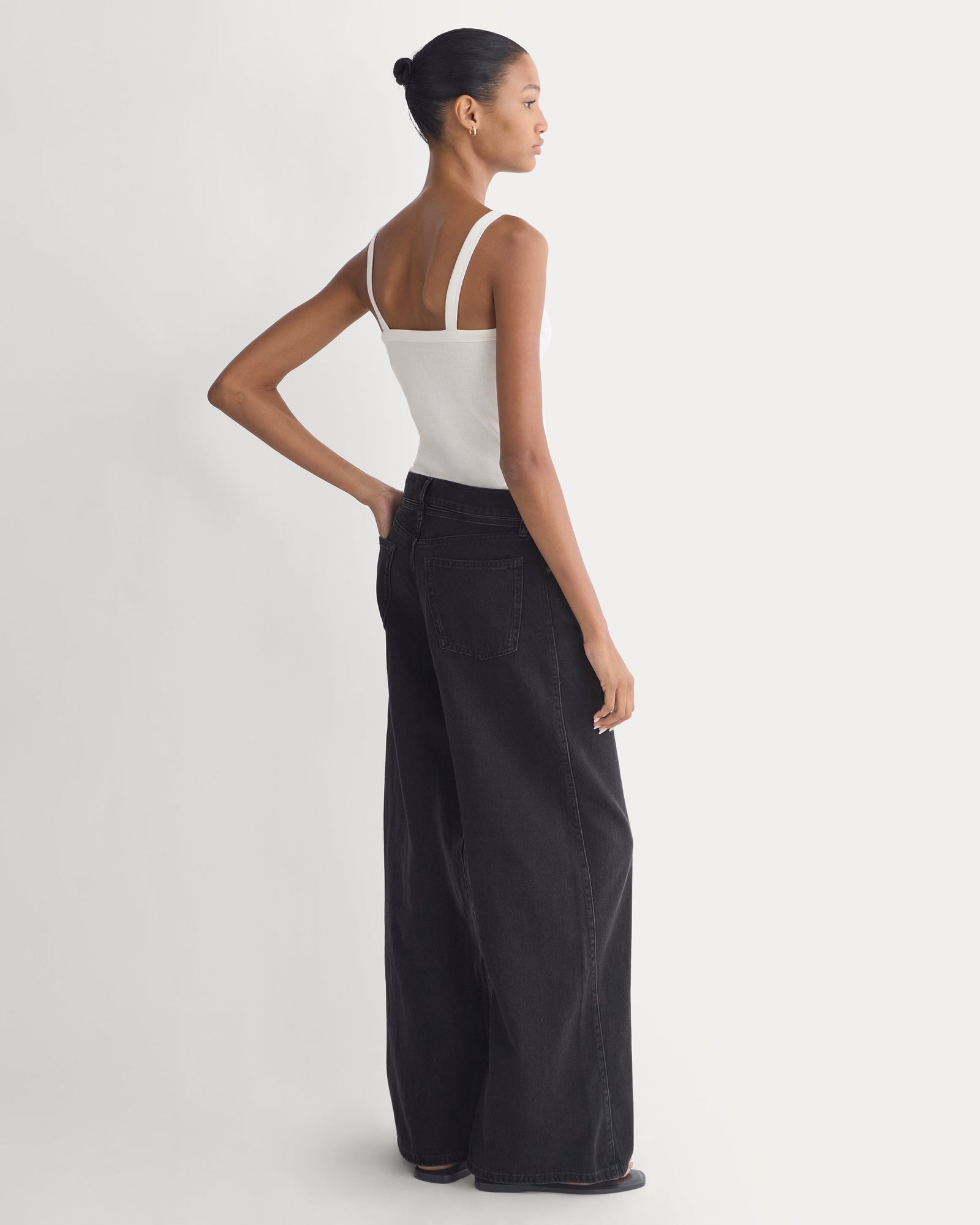 Lightweight Loose Wide-Leg Jean in Black — detail view
