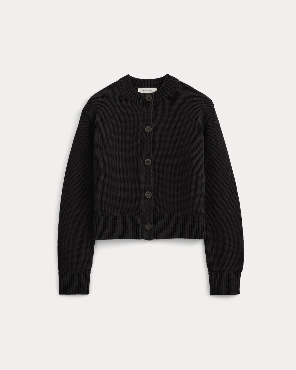 Open-Knit Cardigan Crew in Elevated Cotton in Black — alternate view