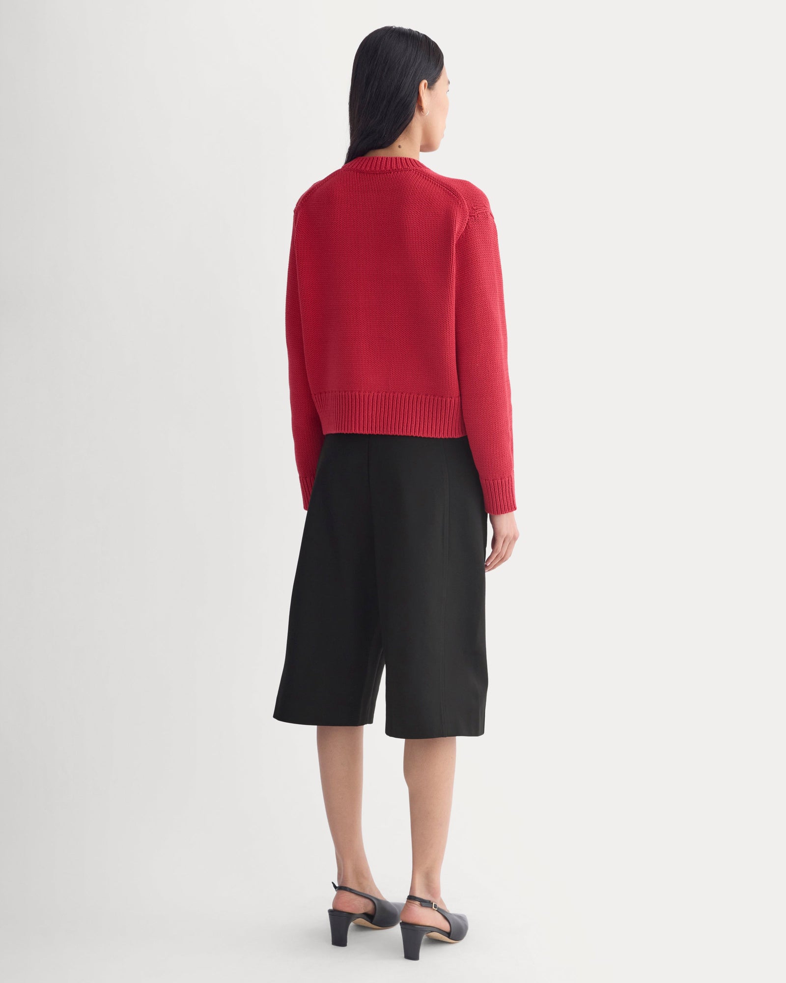 Open-Knit Cardigan Crew in Elevated Cotton in Vintage Red — detail view