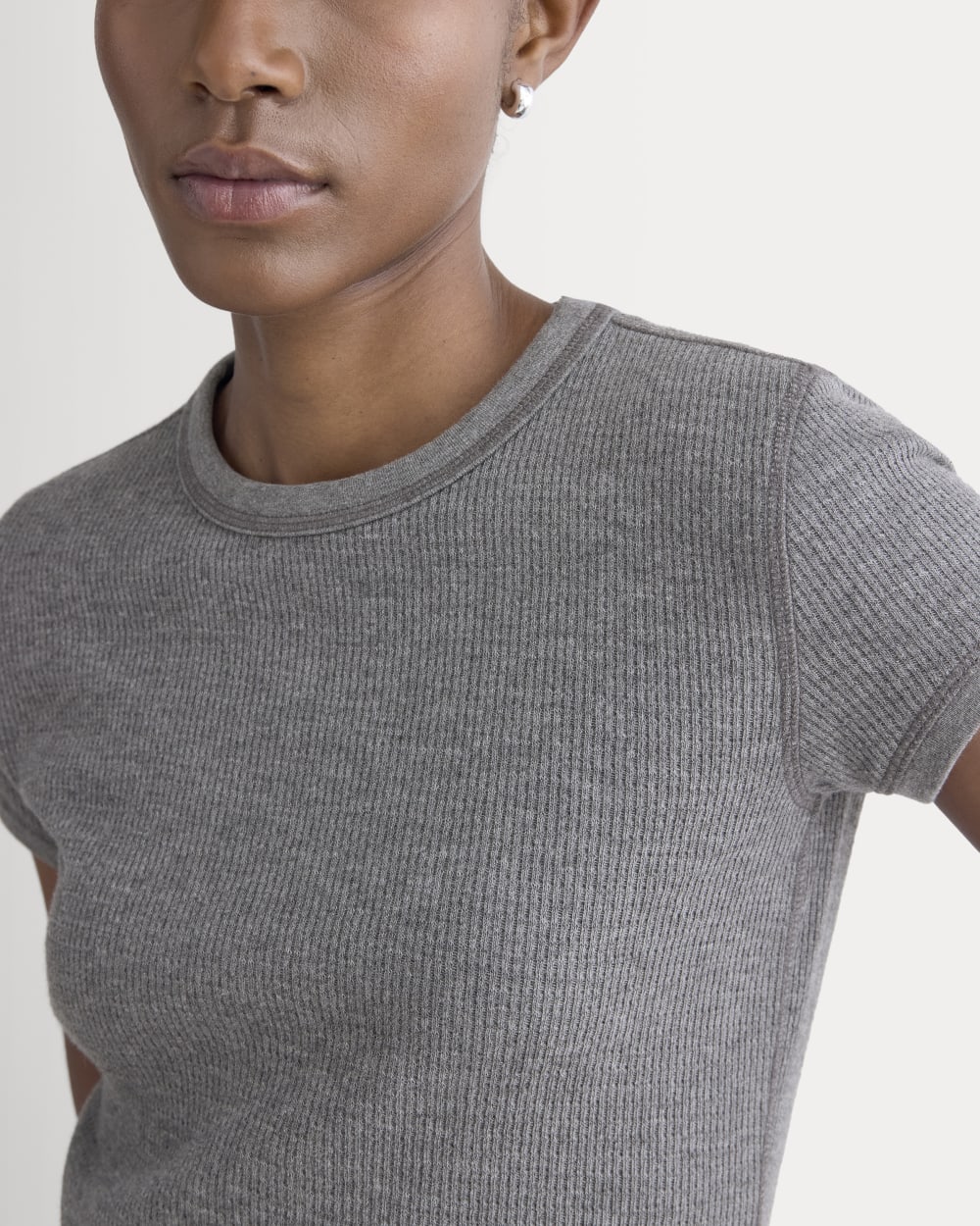 Shrunken Tee in Cozy Waffle in Heathered Charcoal — detail view