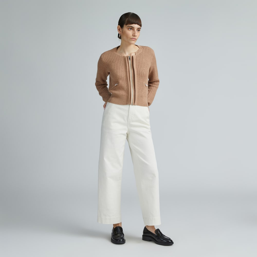 The Cropped Cotton-Merino Bomber in Chestnut — detail view