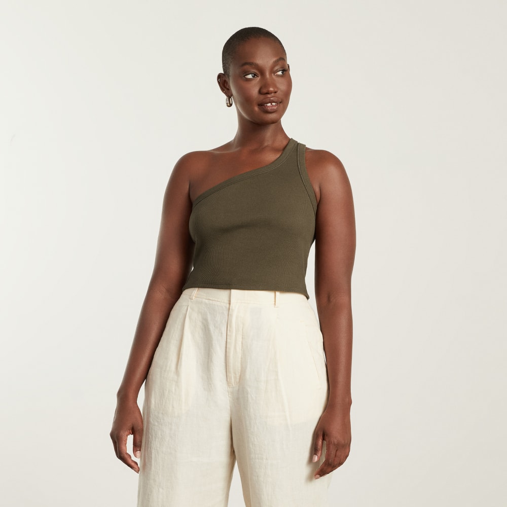 The Ribbed One-Shoulder Tank in Beech — front view