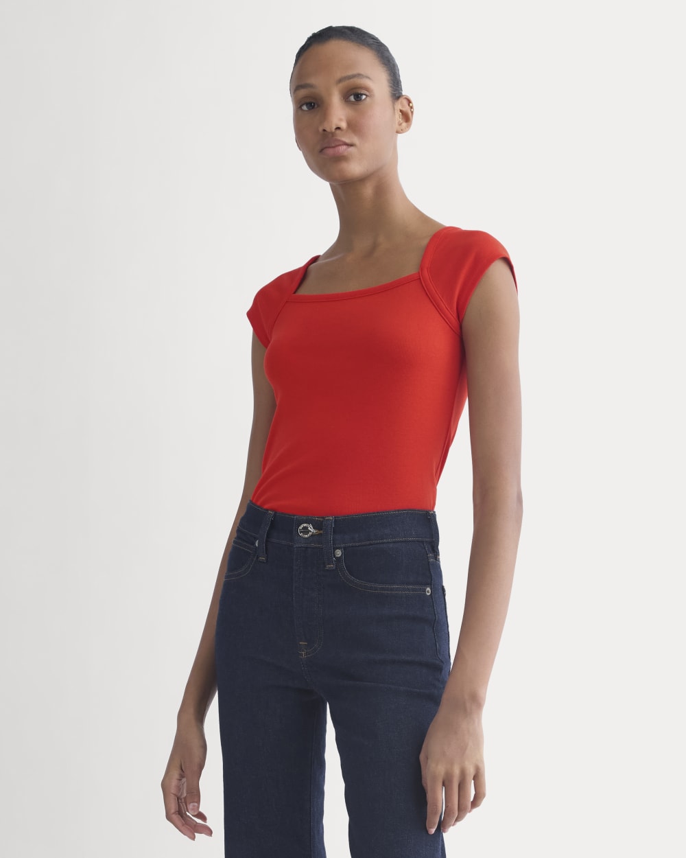 RetroSoft Cotton Square-Neck Tee in Fiery Red — front view