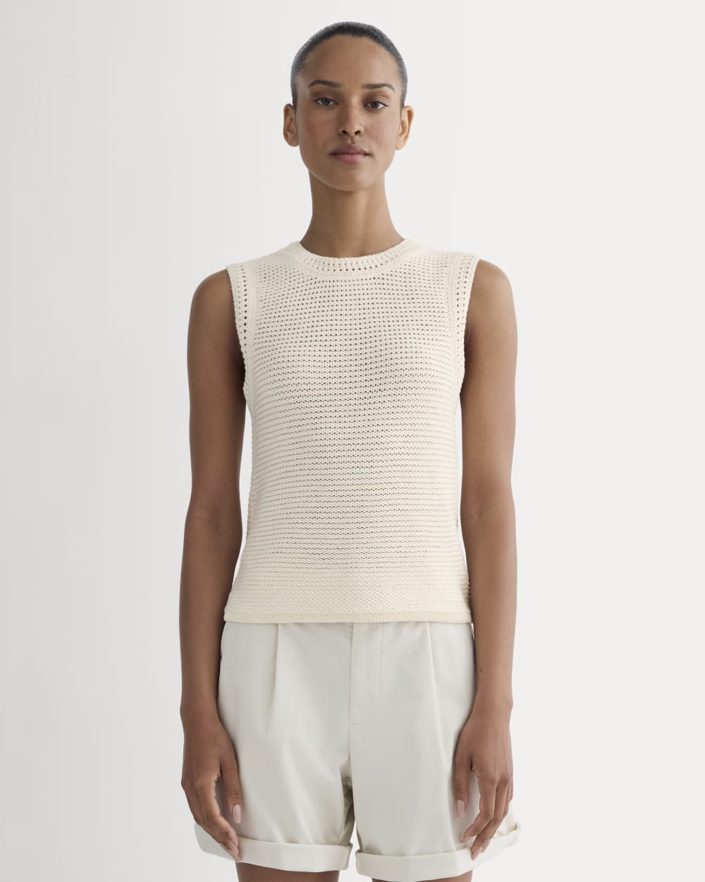 The Organic Cotton Open-Stitch Tank in Canvas — front view