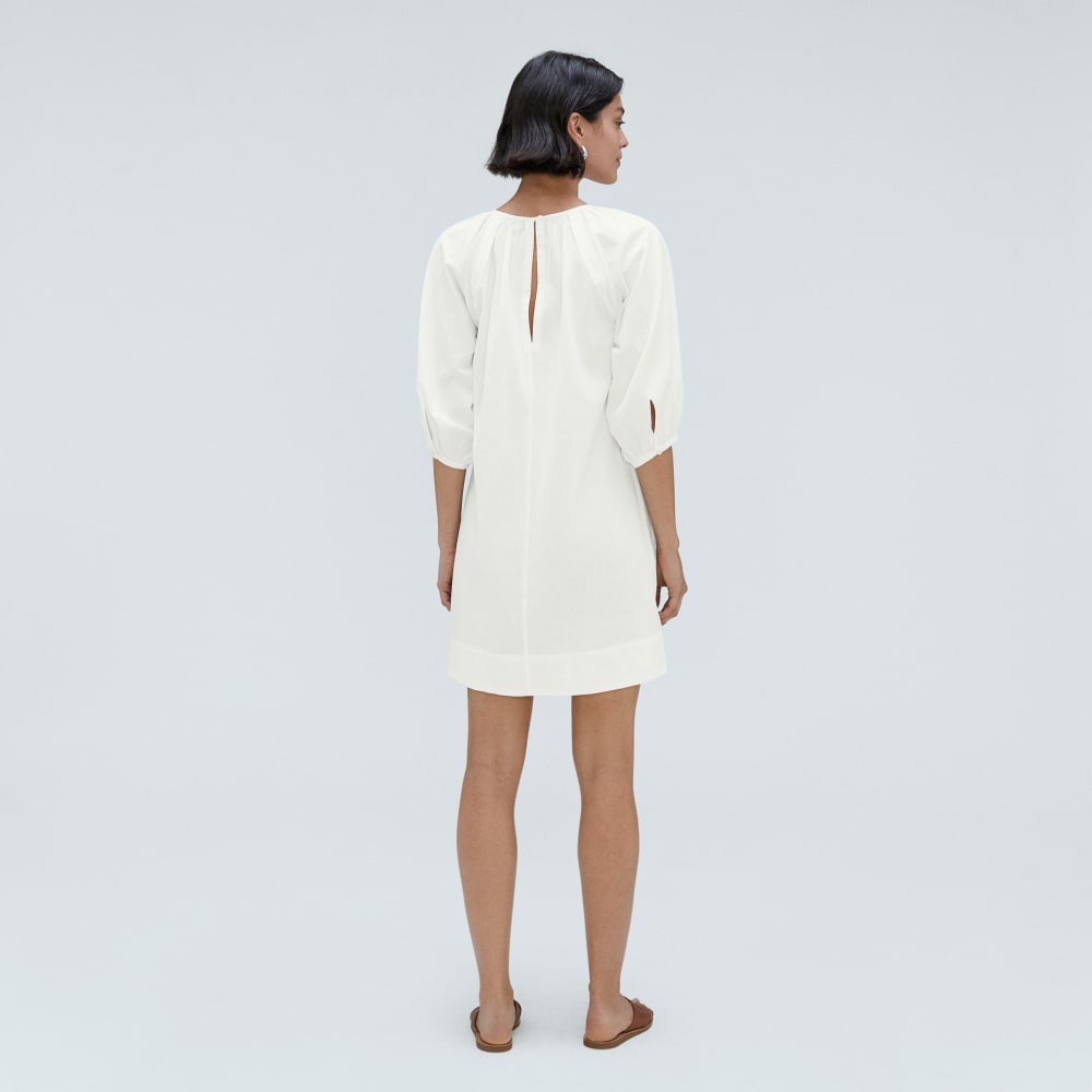 The Seersucker Puff Sleeve Dress in White — detail view