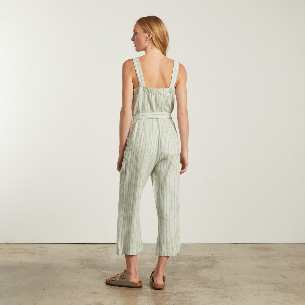 The Linen Jumpsuit in Seafoam Pinstripe — alternate view