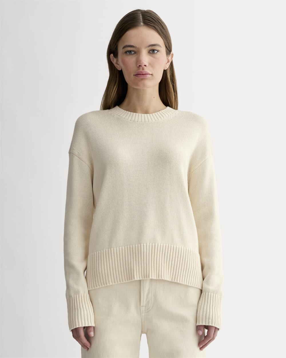 The Boxy Sweater in Everyday Cotton in Canvas — front view