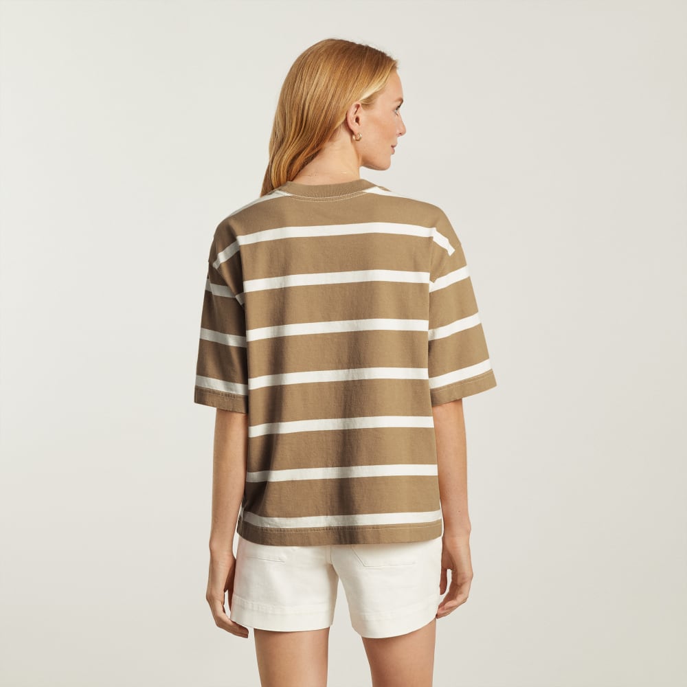 The Premium Weight Relaxed Tee in Iced Coffee / Tan — detail view