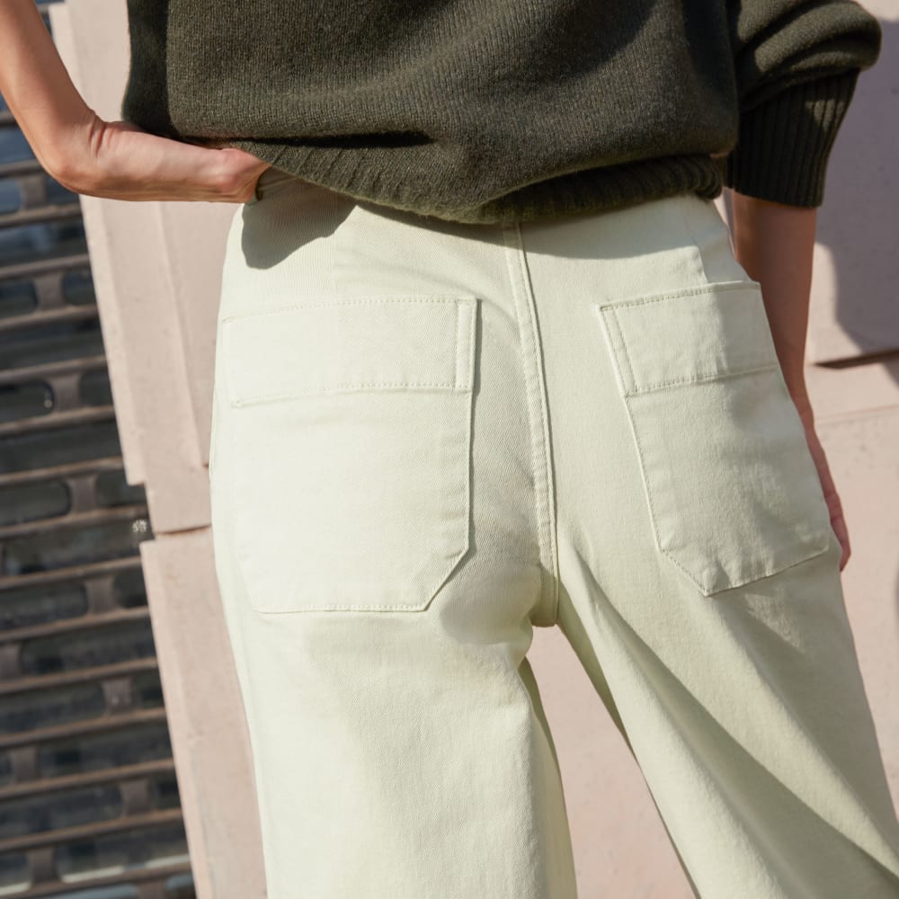 The Organic Wide-Leg Pant in Seafoam Green — detail view