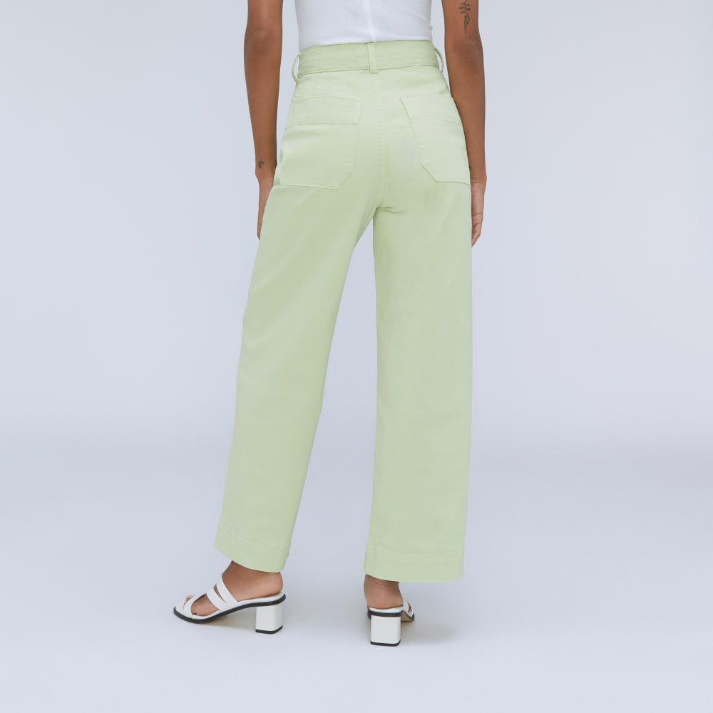 The Organic Wide-Leg Pant in Seafoam Green — detail view