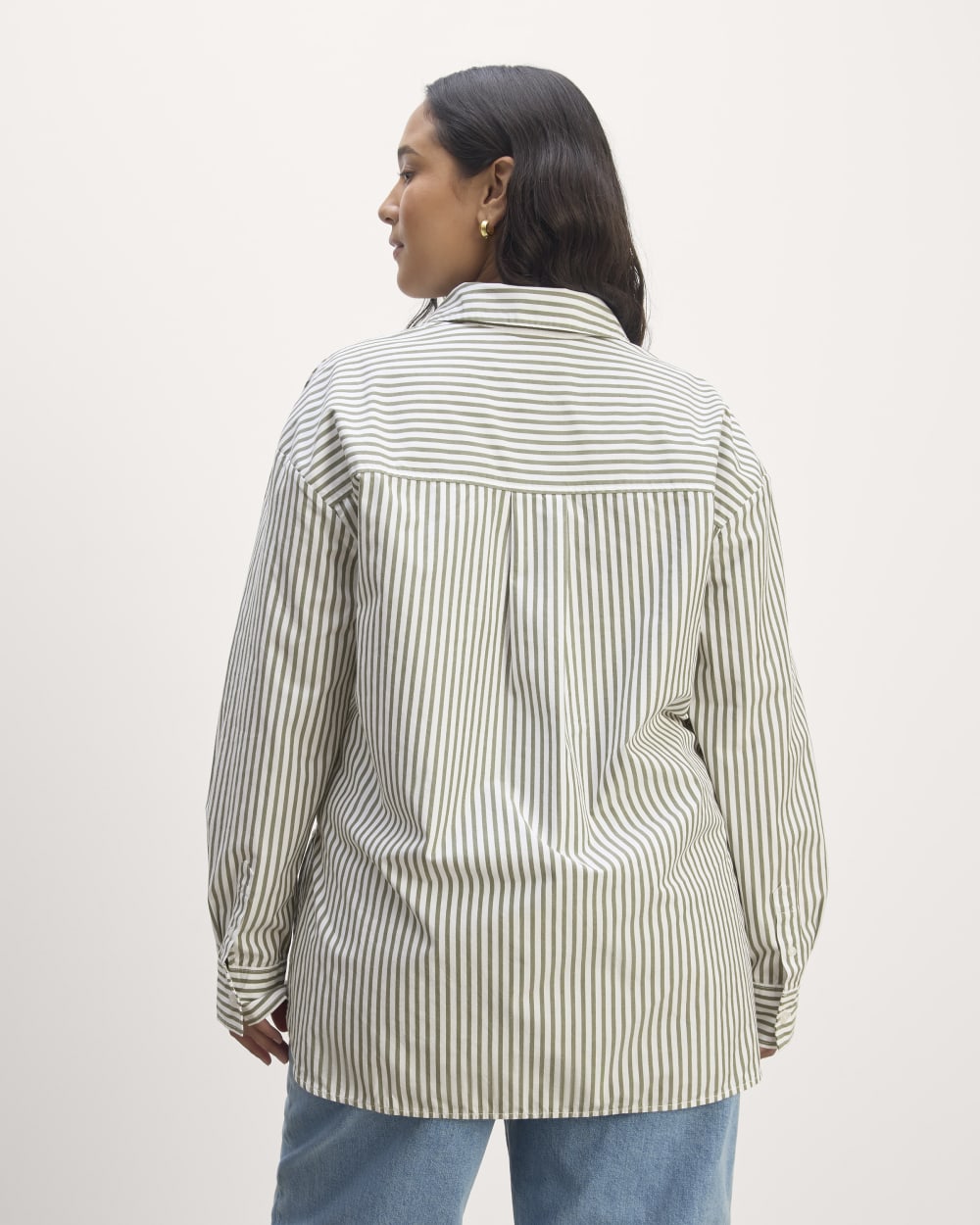 The Supima® Cotton Boyfriend Shirt in White / Moss Green — detail view
