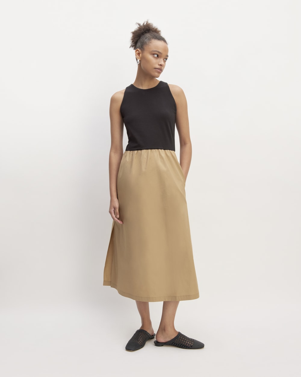 The Supima® High-Neck Riviera Dress in Black / Tiger's Eye — front view