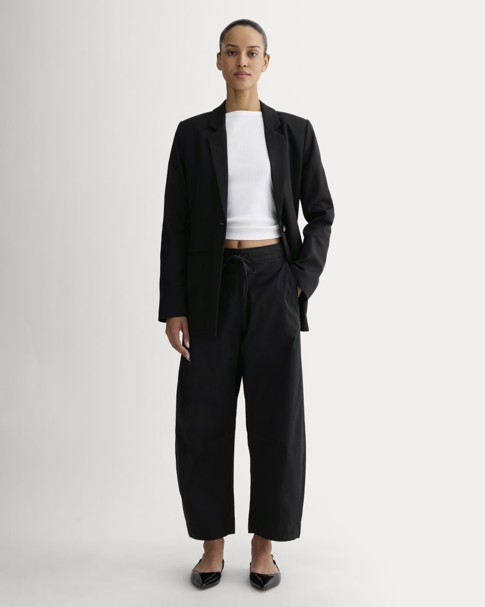The Easy Barrel Pant in Black — front view